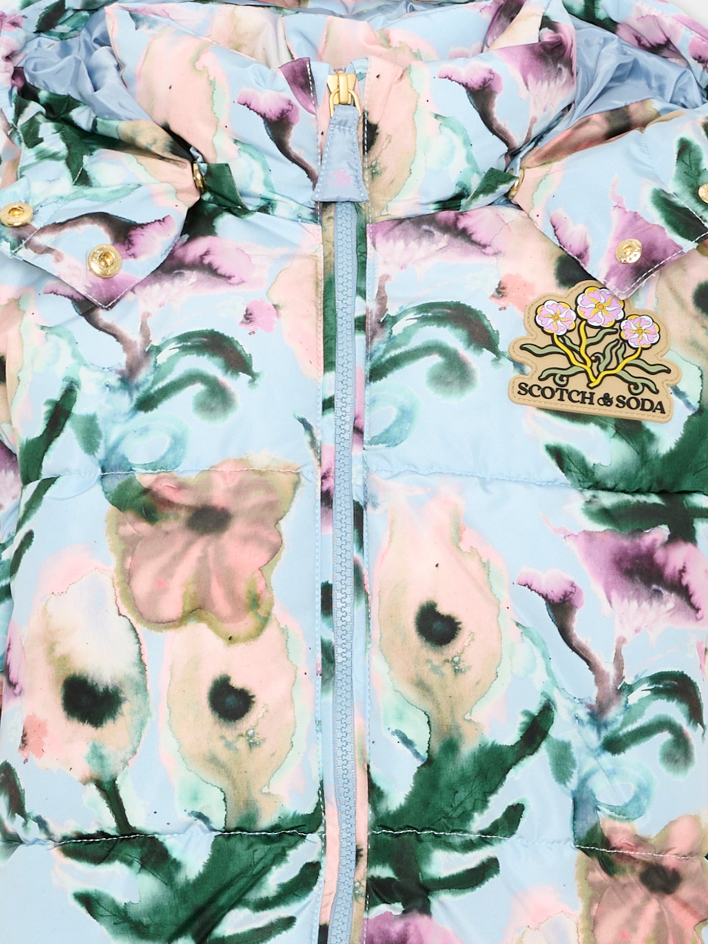Piumino azzurro per bambina floreale,Scotch&soda,183408 420
