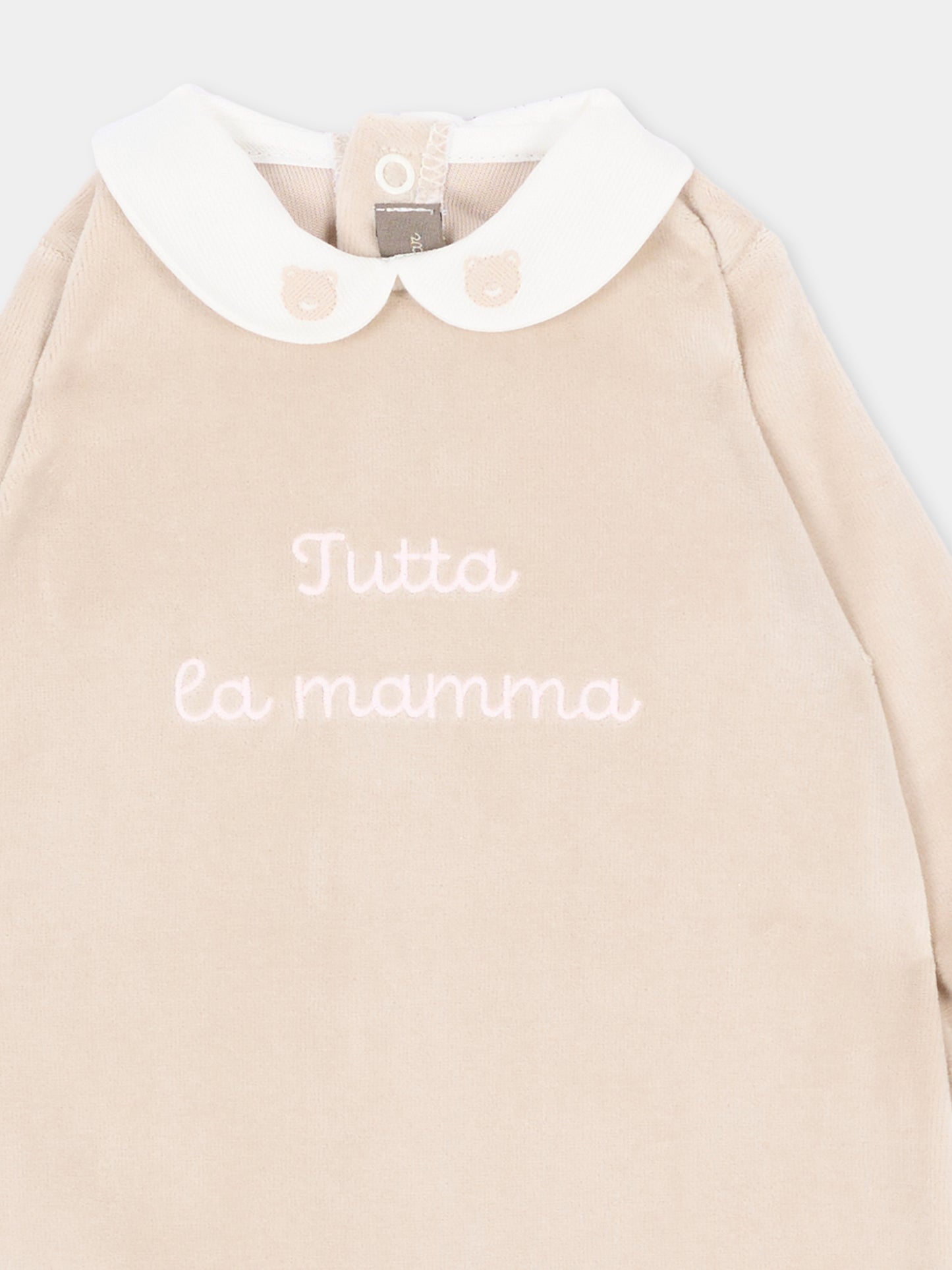 Tutina marrone per neonata con ricamo,Little Bear,4050 TORTORA/ROSA