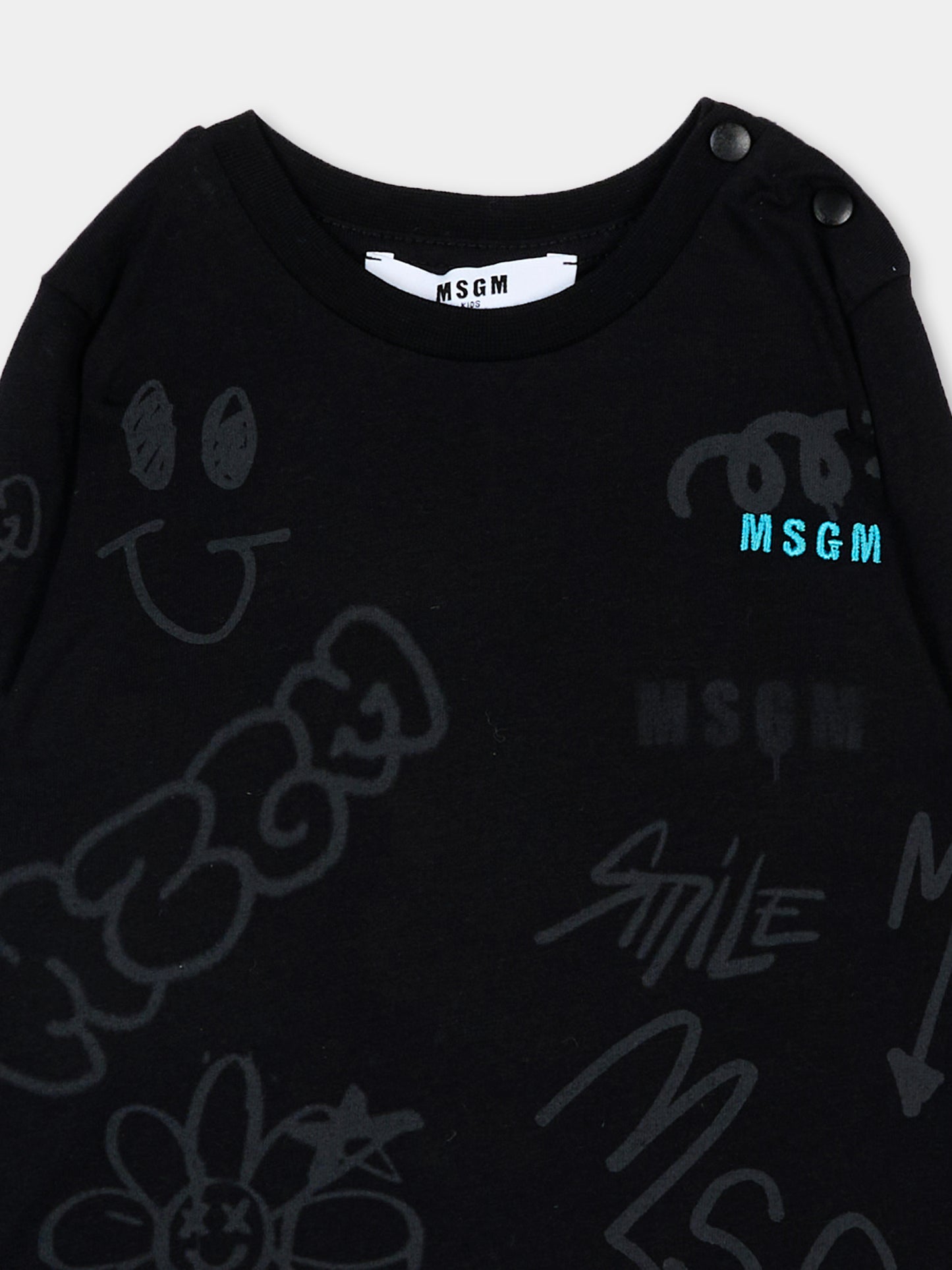 T-Shirt nera per neonati con logo,Msgm Kids,F5MSNBTH298 110
