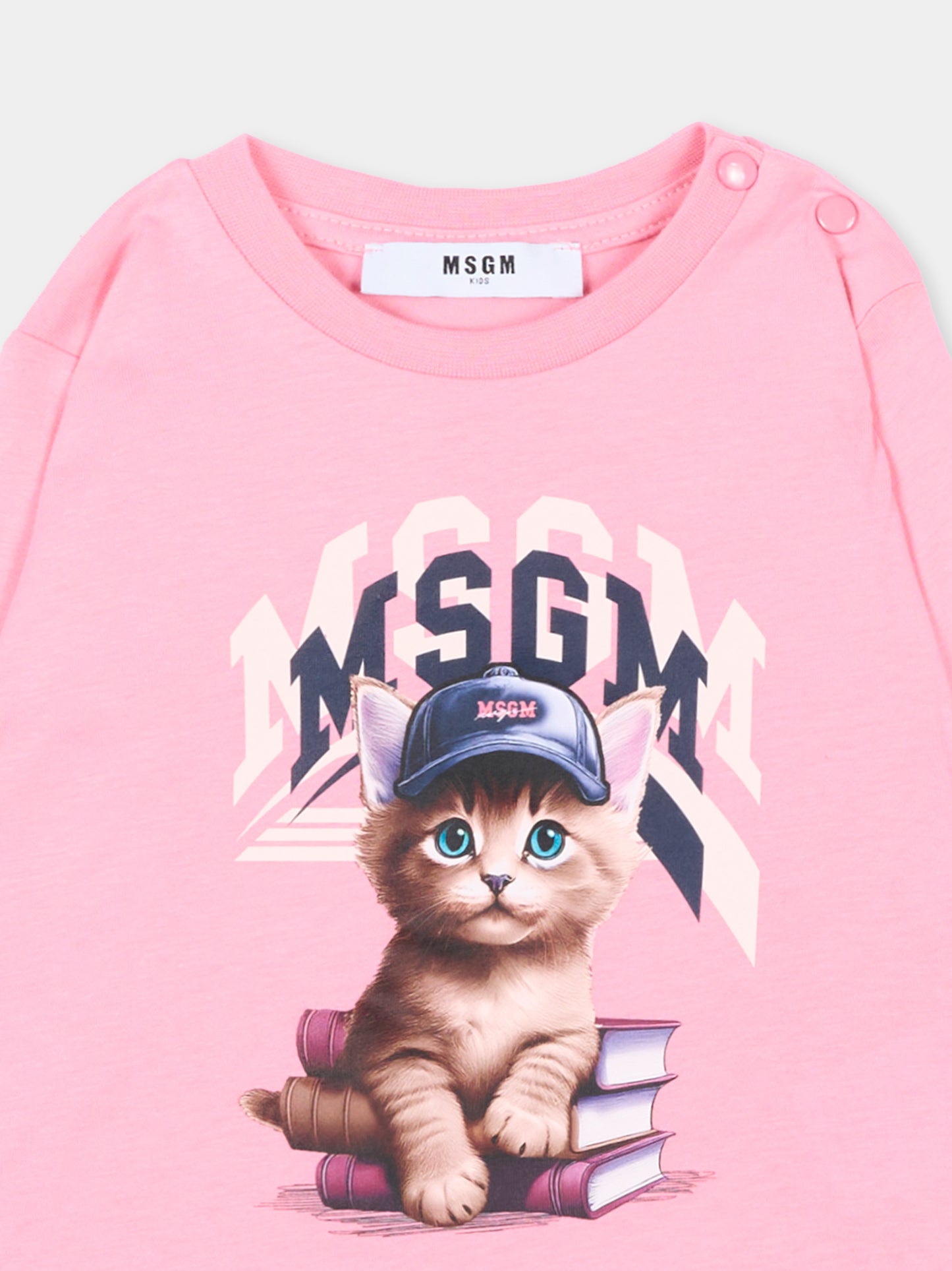 T-Shirt rosa con gattino per neonata,Msgm Kids,F5MSNGTH285 MS038