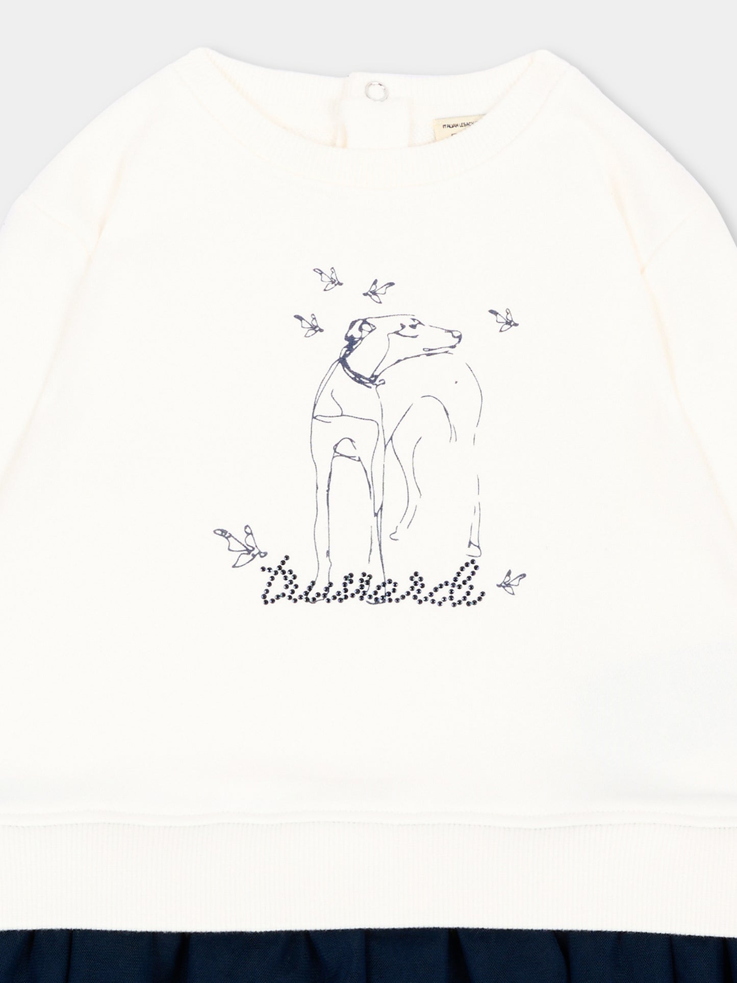 Abito avorio per neonata con stampa,Trussardi Junior,TIA26164VE O-WHT/B.N. OFF-WHITE