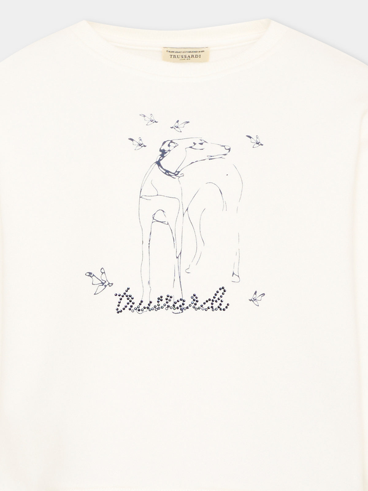 Abito avorio per bambina con stampa,Trussardi Junior,TIA26164VE O-WHT/B.N. OFF-WHITE