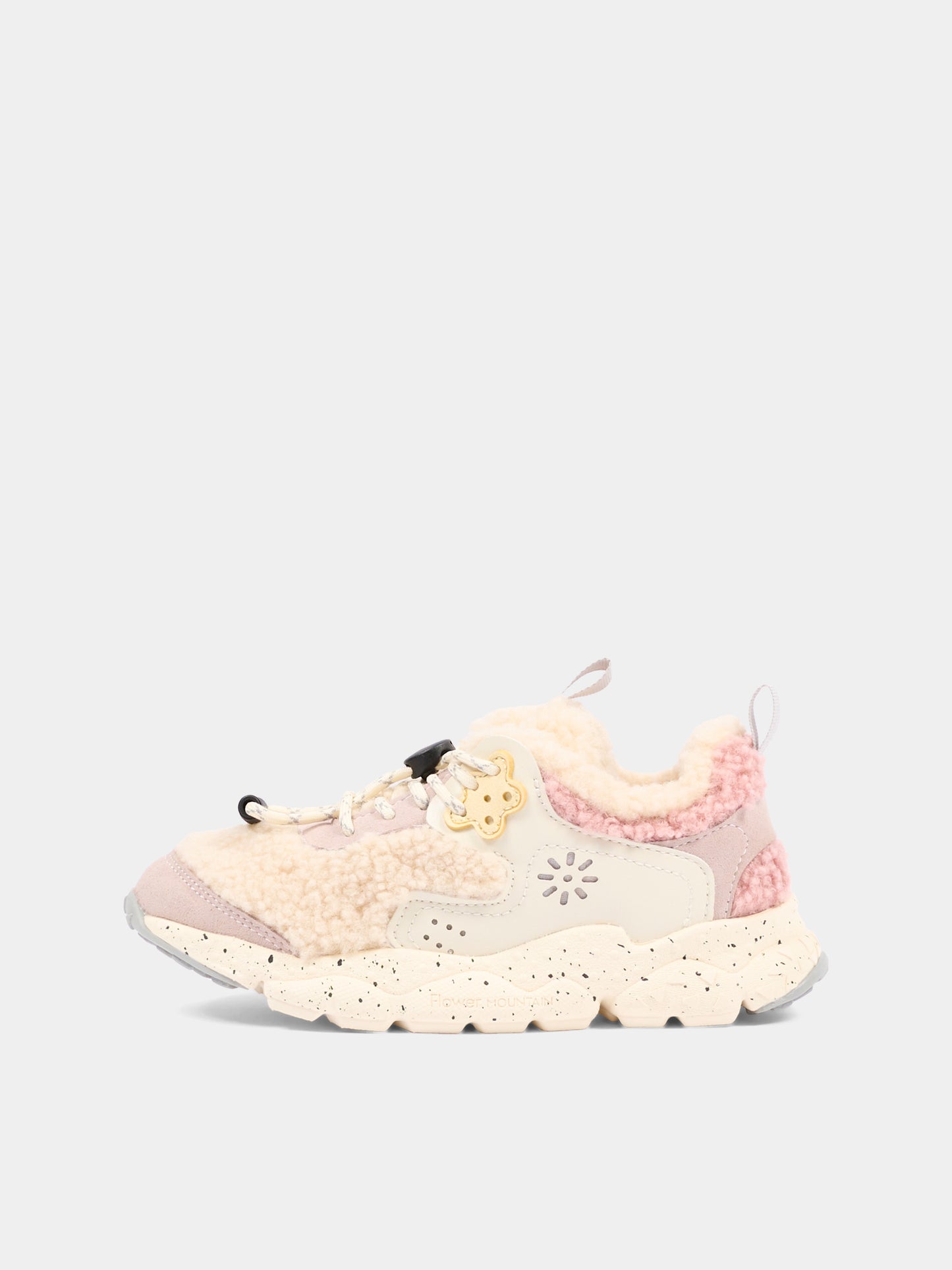 Sneakers beige per bambina shearling,Flower Mountain,001 2016211 31 1E53