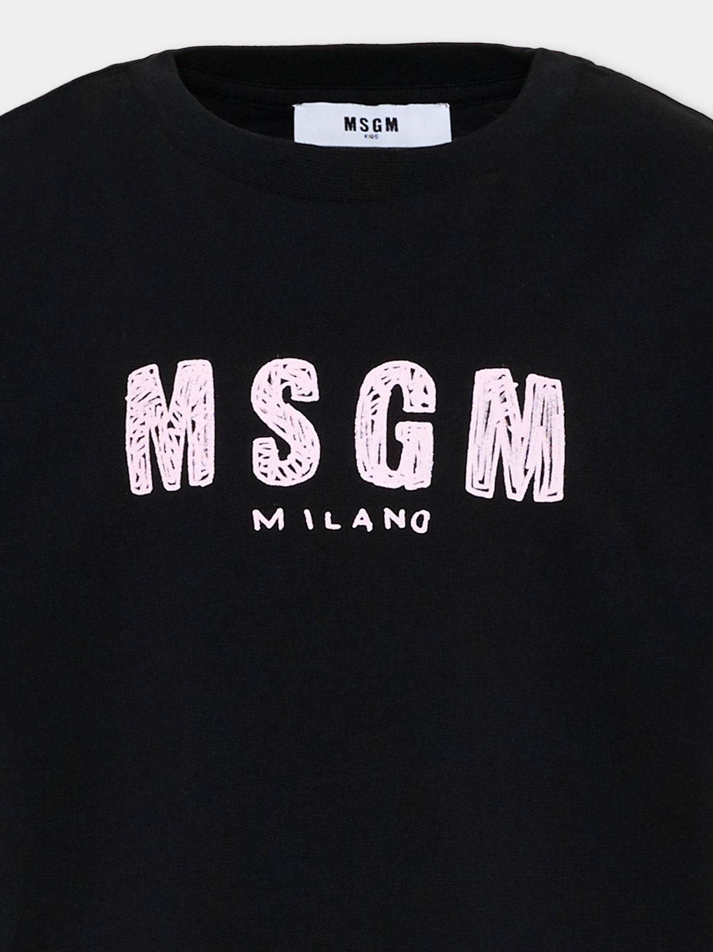 T-Shirt nera con logo per bambina,Msgm Kids,S6MSJUTH004 110/88