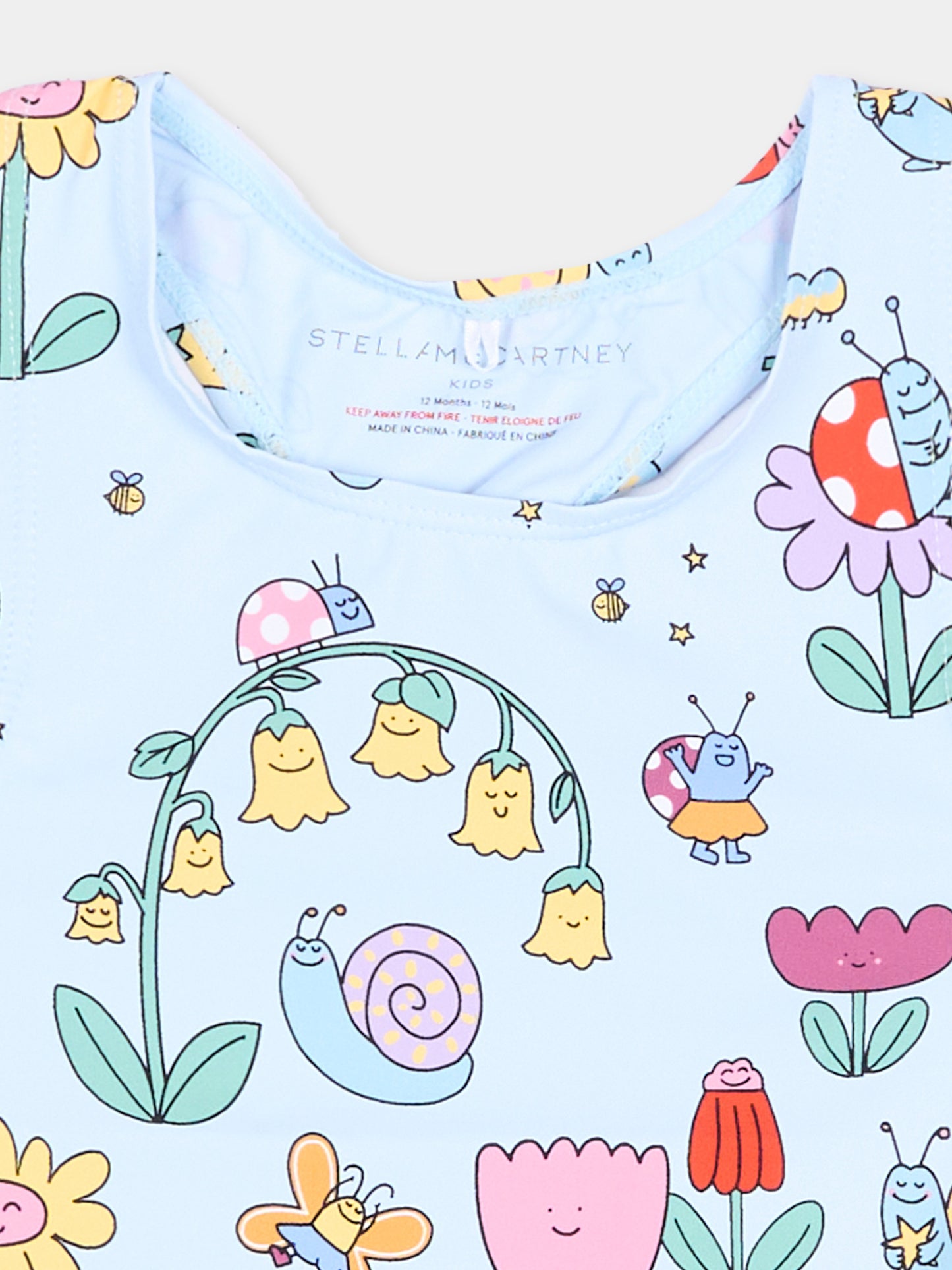 Costume intero celeste per neonata con fiori,Stella Mccartney Kids,TYC029 Z3588 60UMC