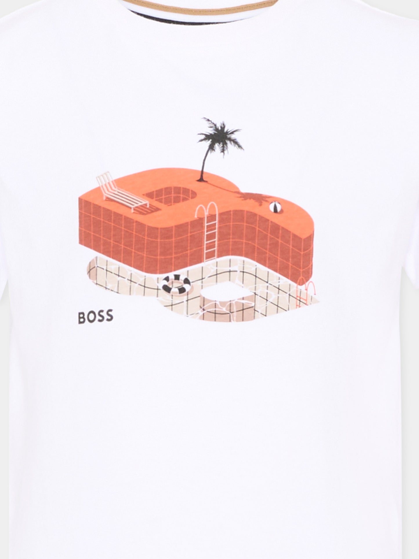 T-Shirt bianca per bambino con logo,Boss,J52032 10P