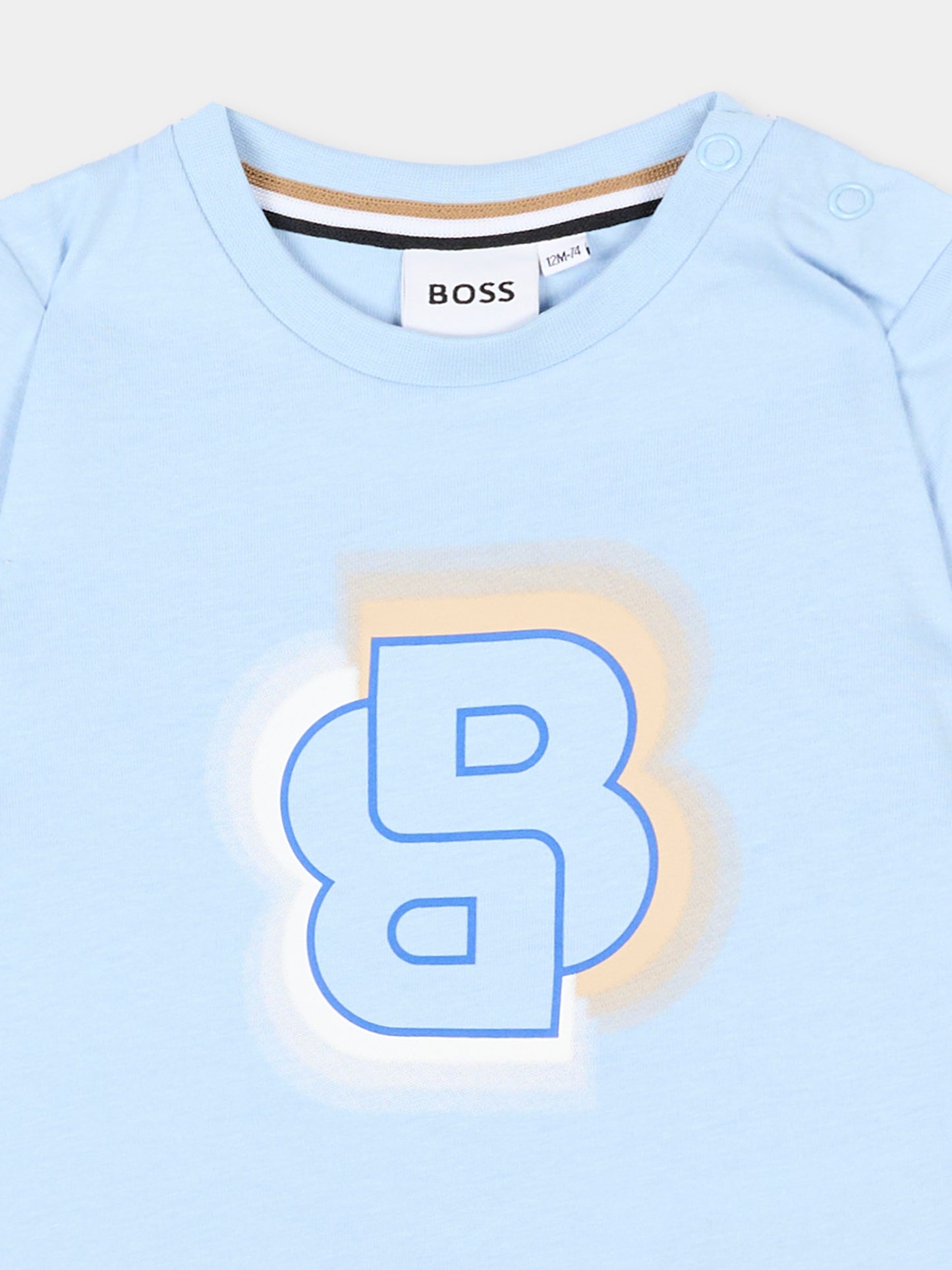 T-Shirt celeste per neonato con logo,Boss,J52108 887