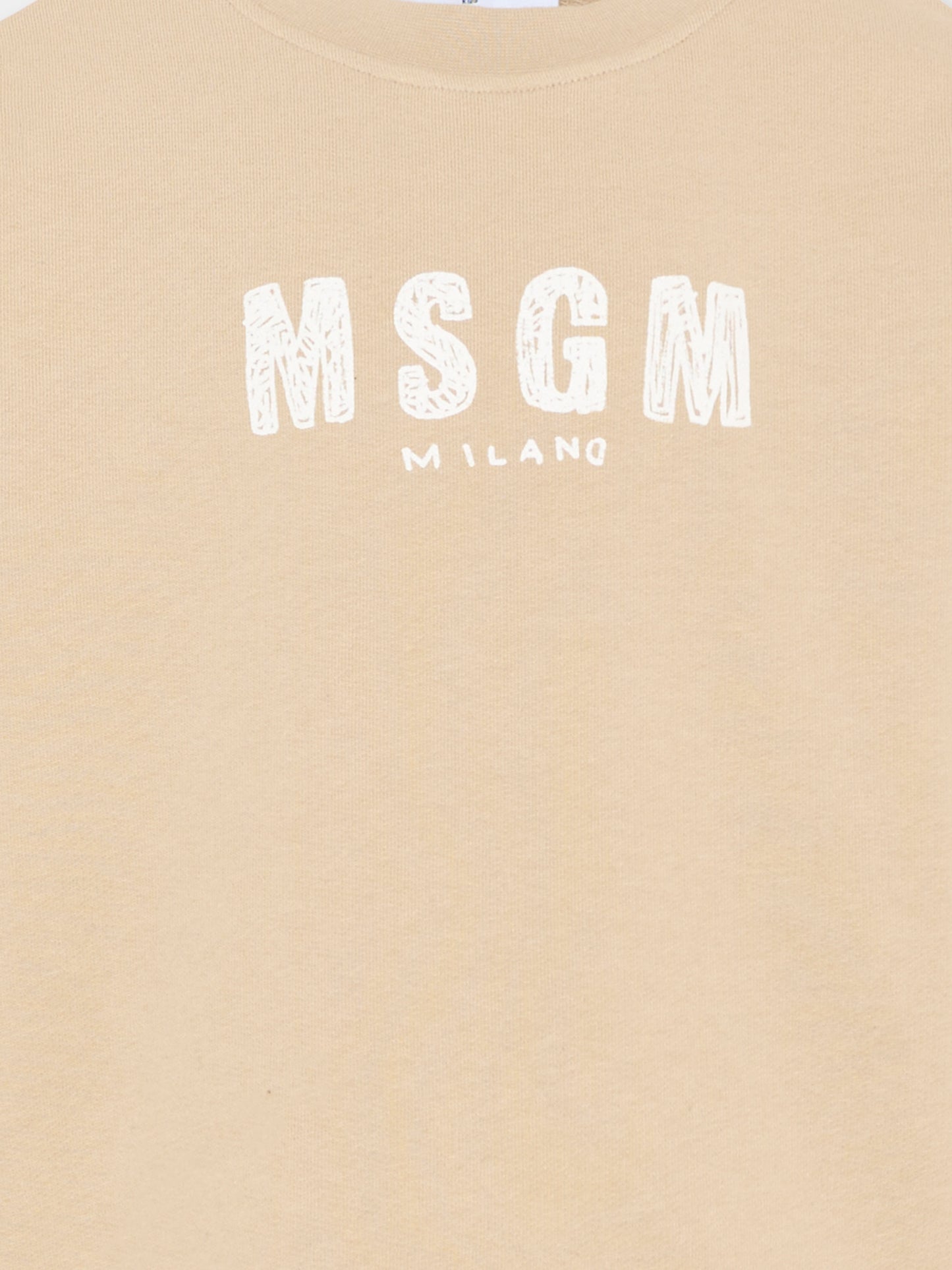 Felpa beige per bambini con logo,Msgm Kids,S6MSJUSW008 092