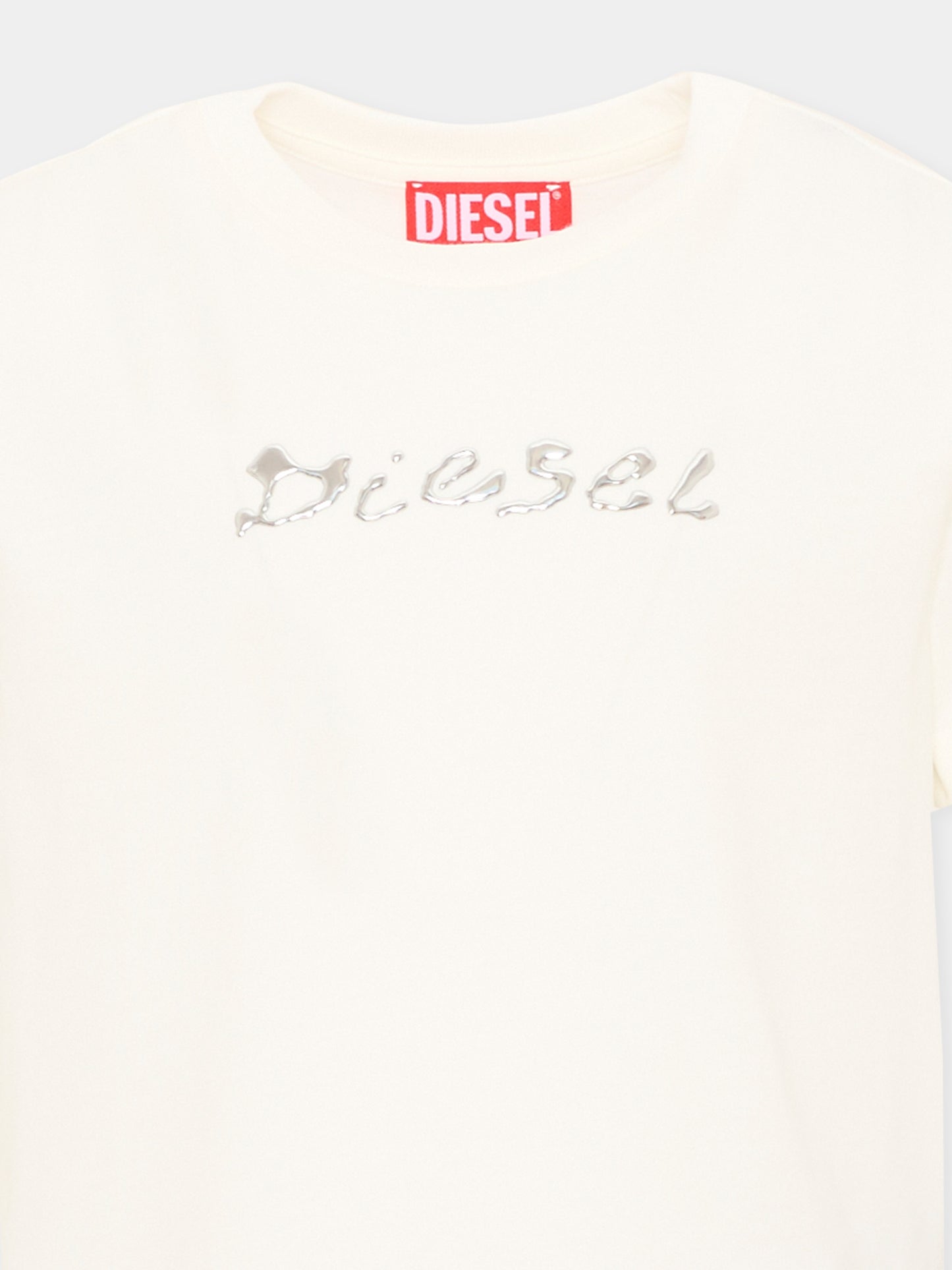 T-Shirt avorio per bambina con logo,Diesel,J02387 0GRAM K141