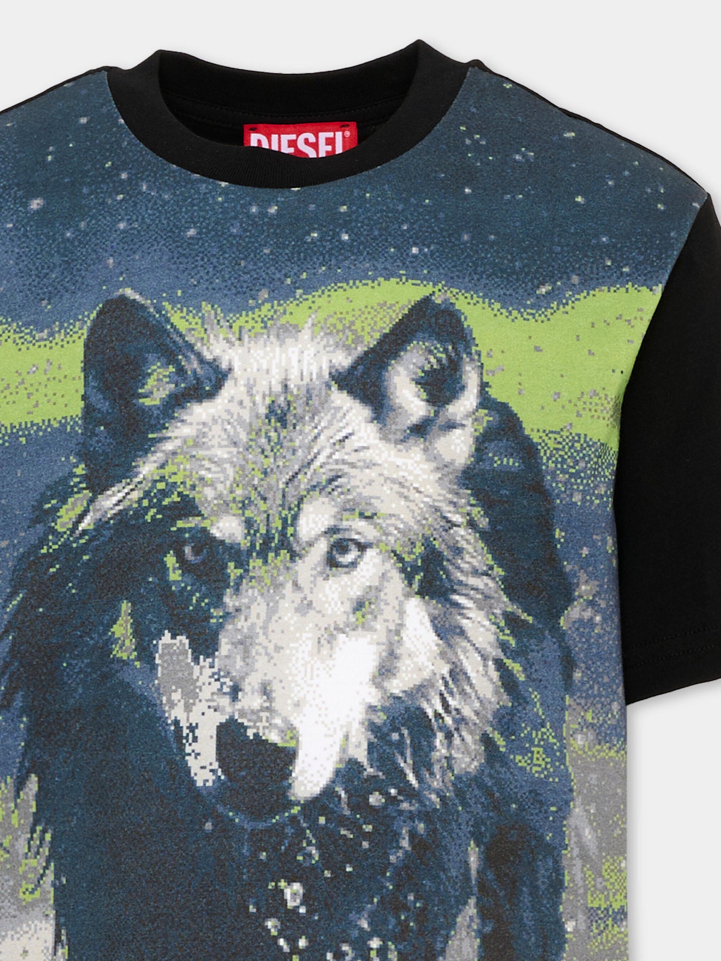 T-Shirt nera per bambino con lupo,Diesel,J02462 0GRAM K900