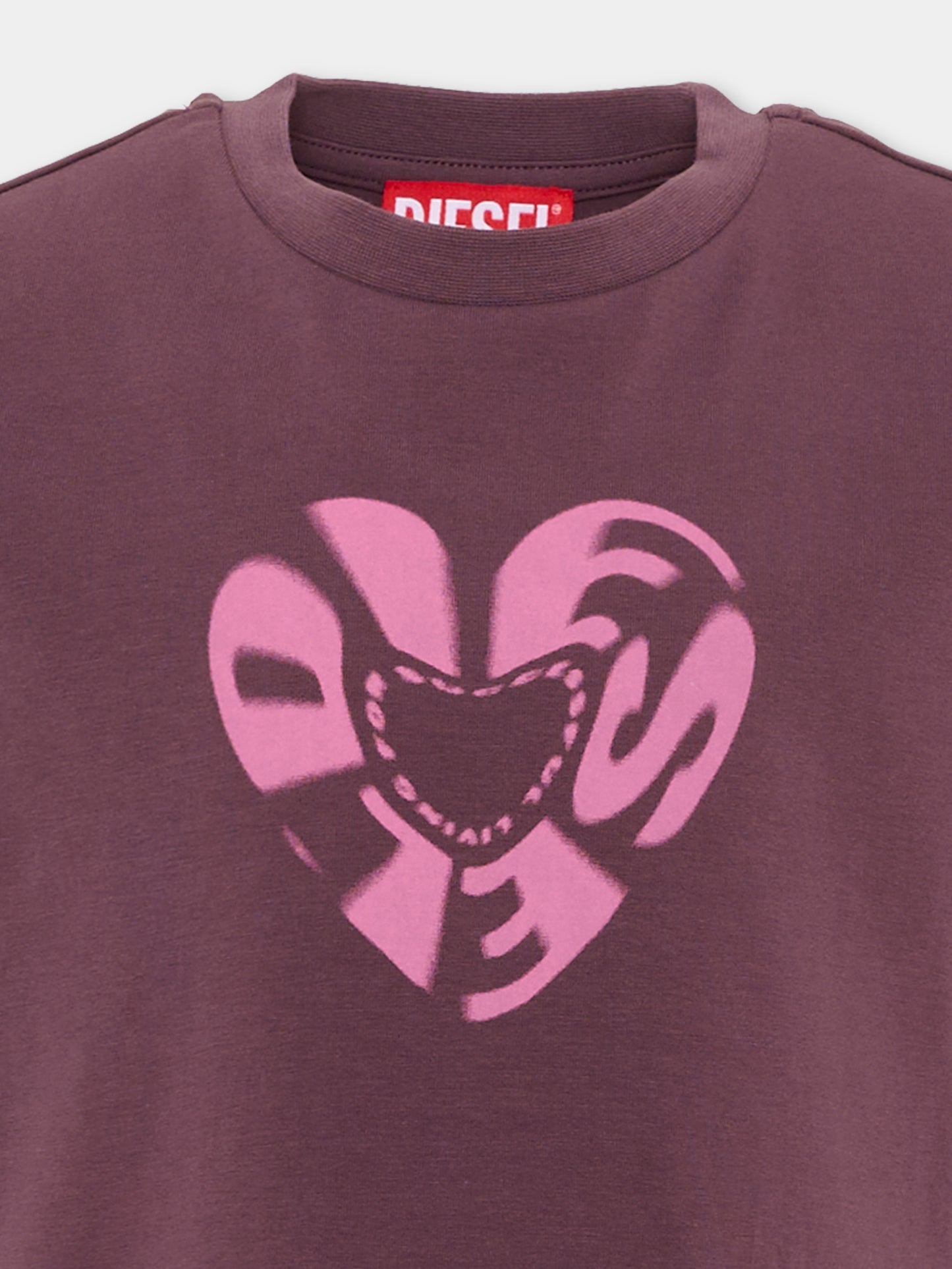 T-Shirt viola per bambina con logo,Diesel,J02450 0AFAA K603