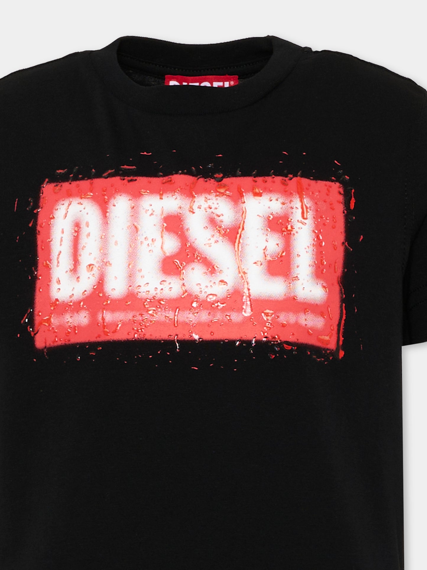 T-Shirt nera per bambino con logo,Diesel,J02476 00YI9 K900