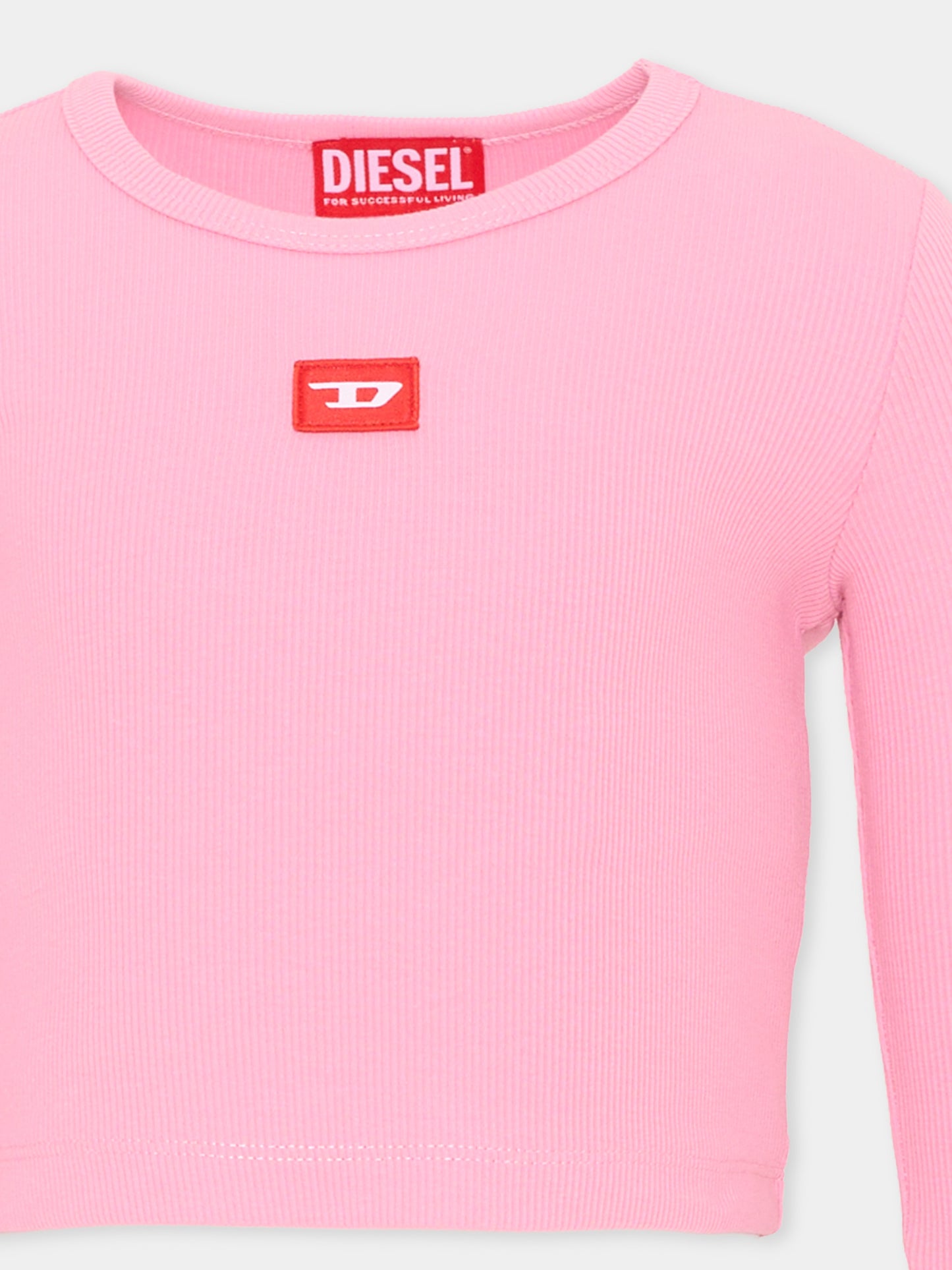 T-Shirt rosa per bambina con logo,Diesel,J02452 KYAZY K399