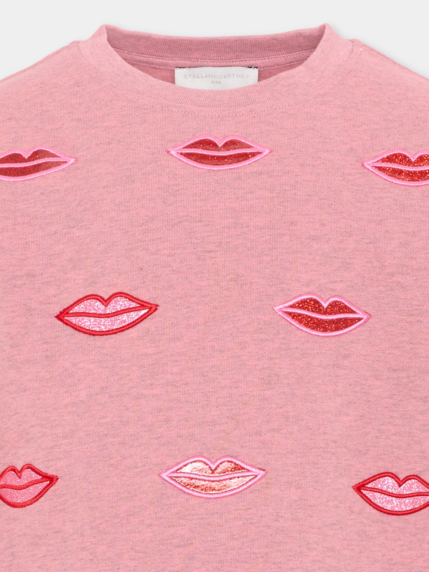 Felpa rosa per bambina con labbra,Stella Mccartney Kids,TX4C30 Z3061 883