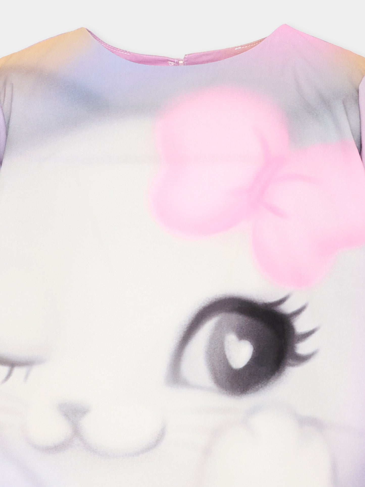 T-shirt a manica corta multicolor per bambina stampa gattino,Poco Blush,SS26269