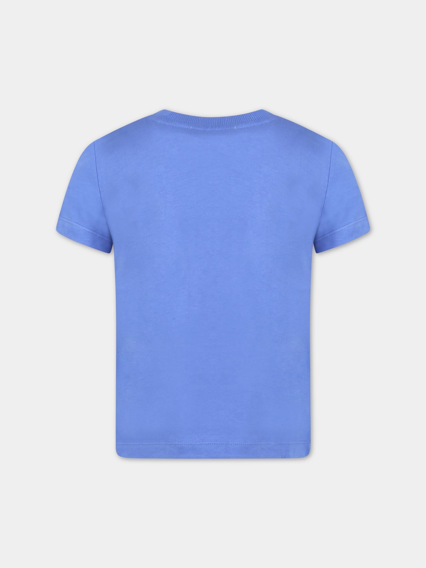 T-shirt blu per bambini con logo nero,Moschino Kids,HWM03L LAA02 40640