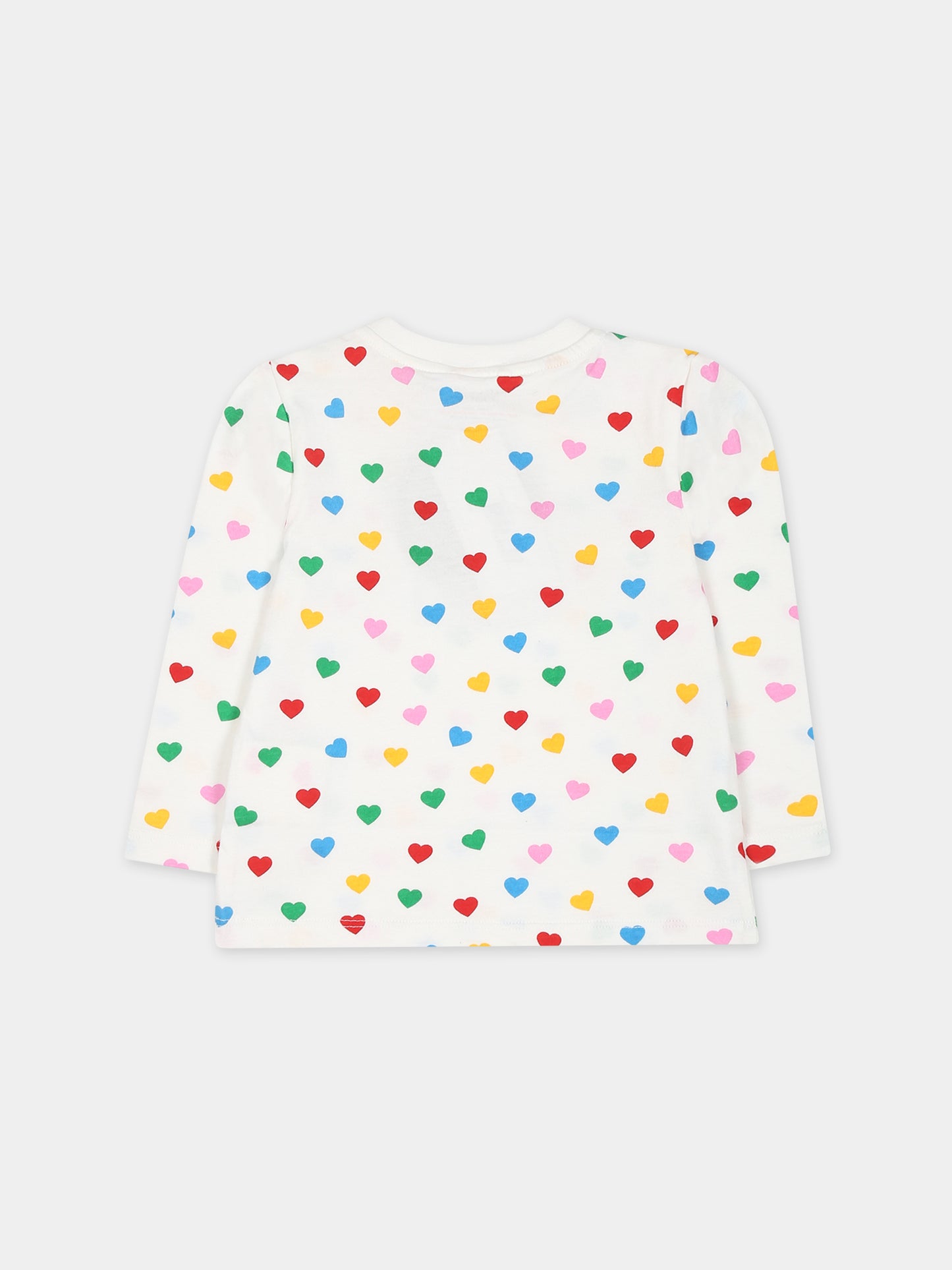 T-shirt bianca per neonata con stampa cuori,Stella Mccartney Kids,TT8000 Z1344 101MC