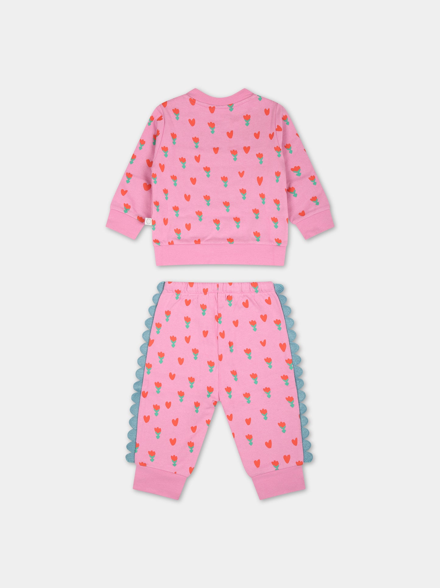 Completo rosa per neonata con papaveri e cuori,Stella Mccartney Kids,TT3030 Z1269 547MC