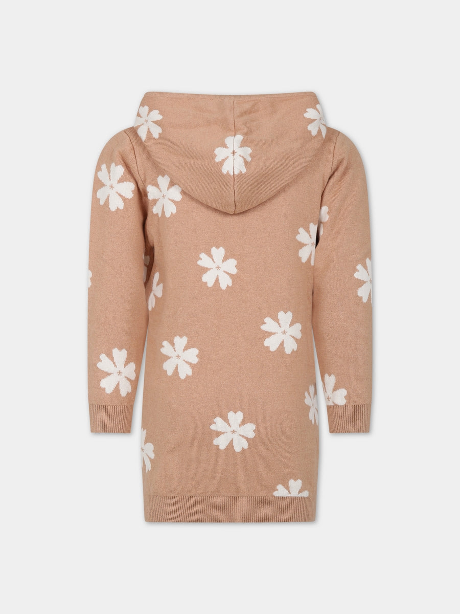 Vestito beige per bambina con fiori,Chloé Kids,C12942 231