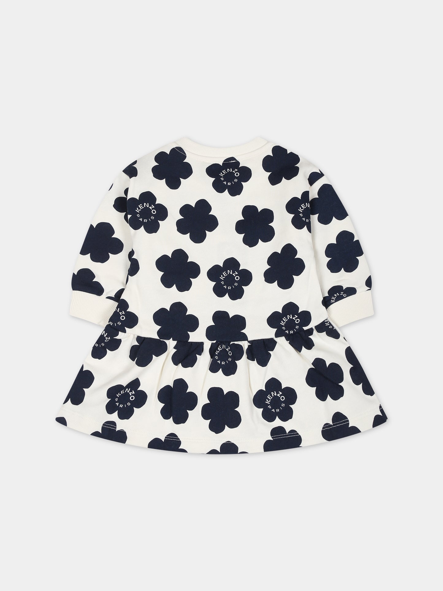 Vestito bianco per neonata con logo e fiori,Kenzo Kids,K02107 12P