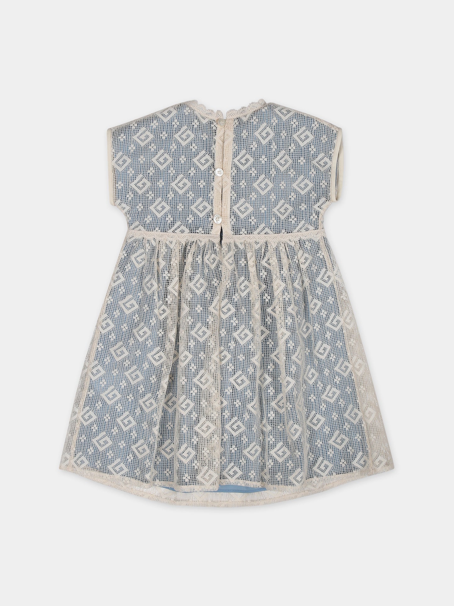 Vestito celeste per neonata con fiori,Gucci Kids,748851 ZAN9X 9028