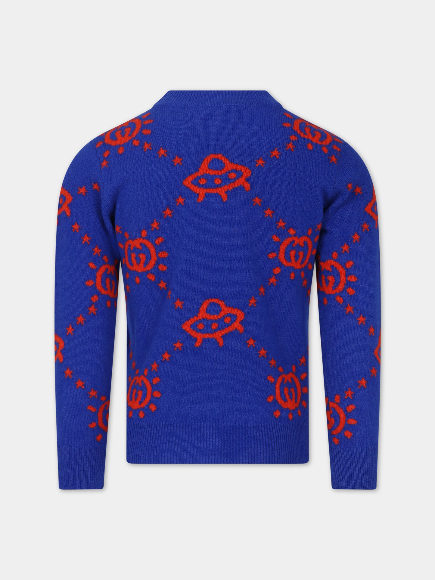 Maglione blu con Ufo e GG per bambino,Gucci Kids,748068 XKDAC 4661