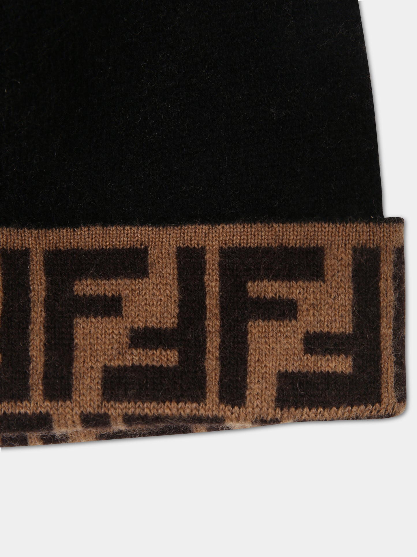 Berretto nero per bambini con doppia FF,Fendi Kids,JUP063 AO29 F1M0T
