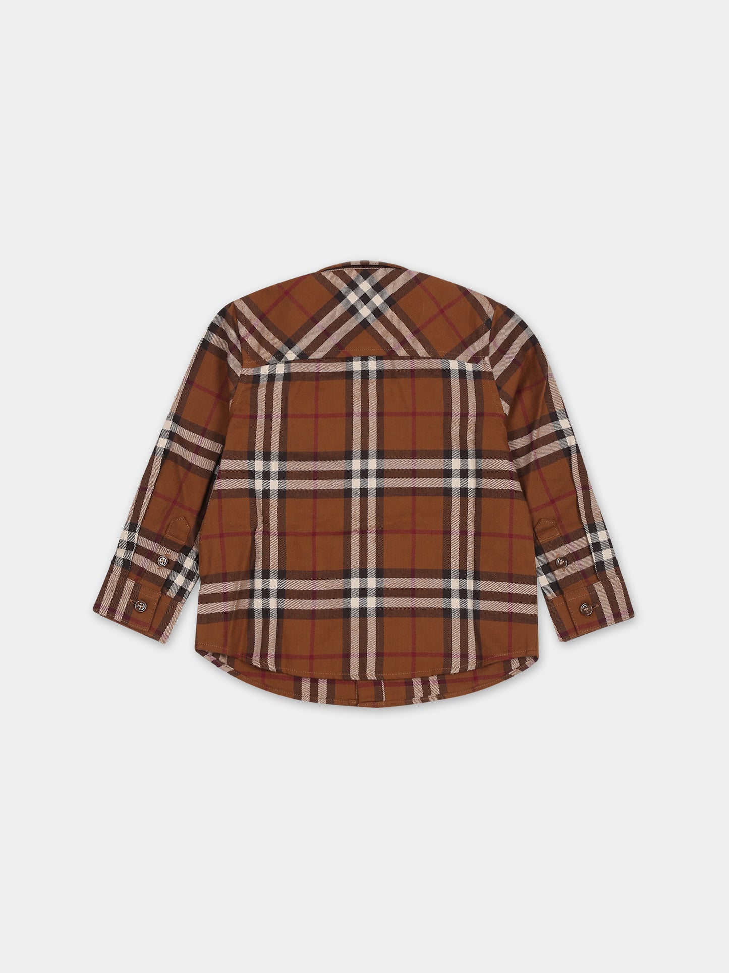 Camicia marrone per neonato con iconico check,Burberry Kids,8070021