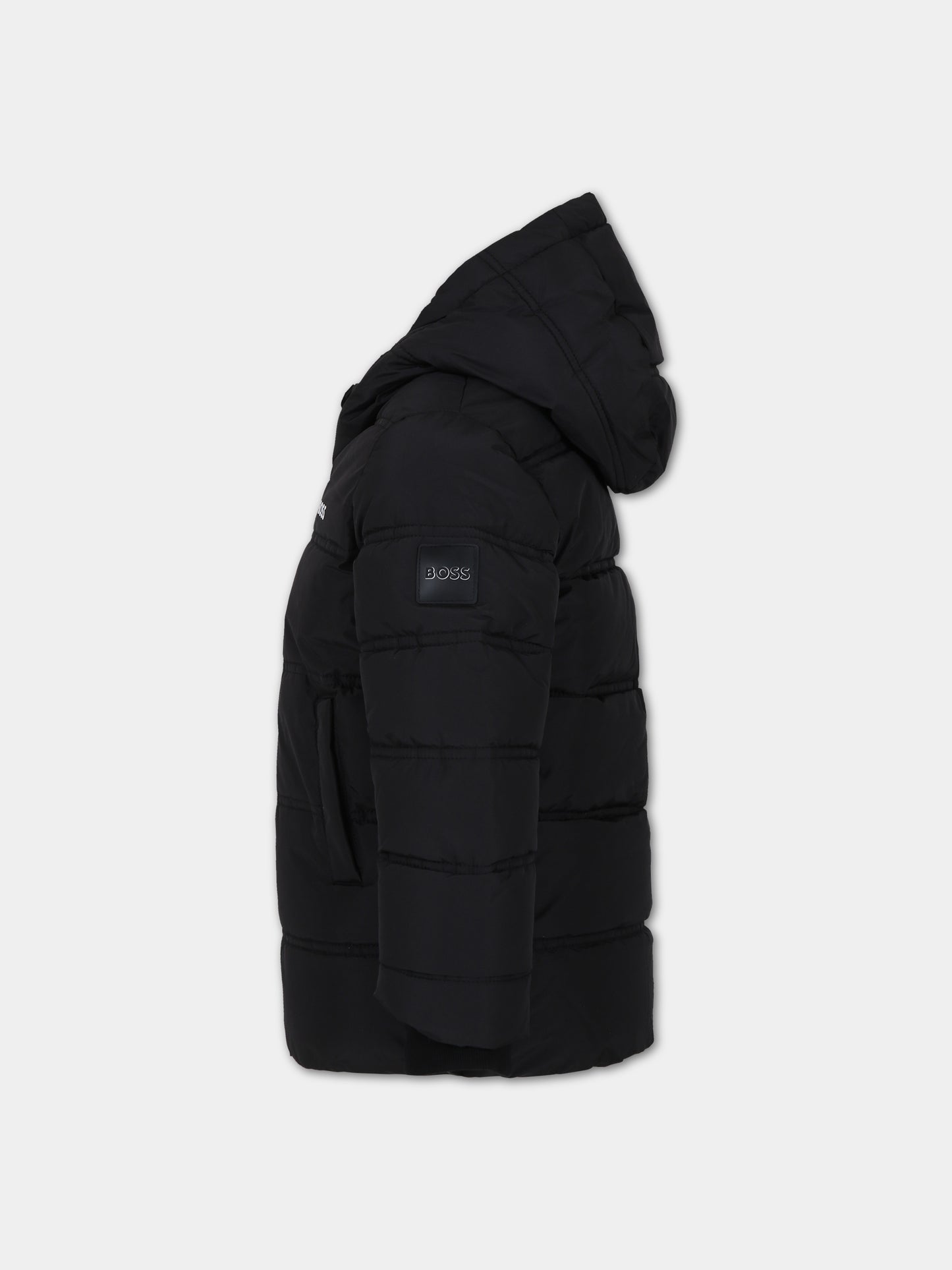 Piumino nero per bambino con logo,Boss,J26518 09B