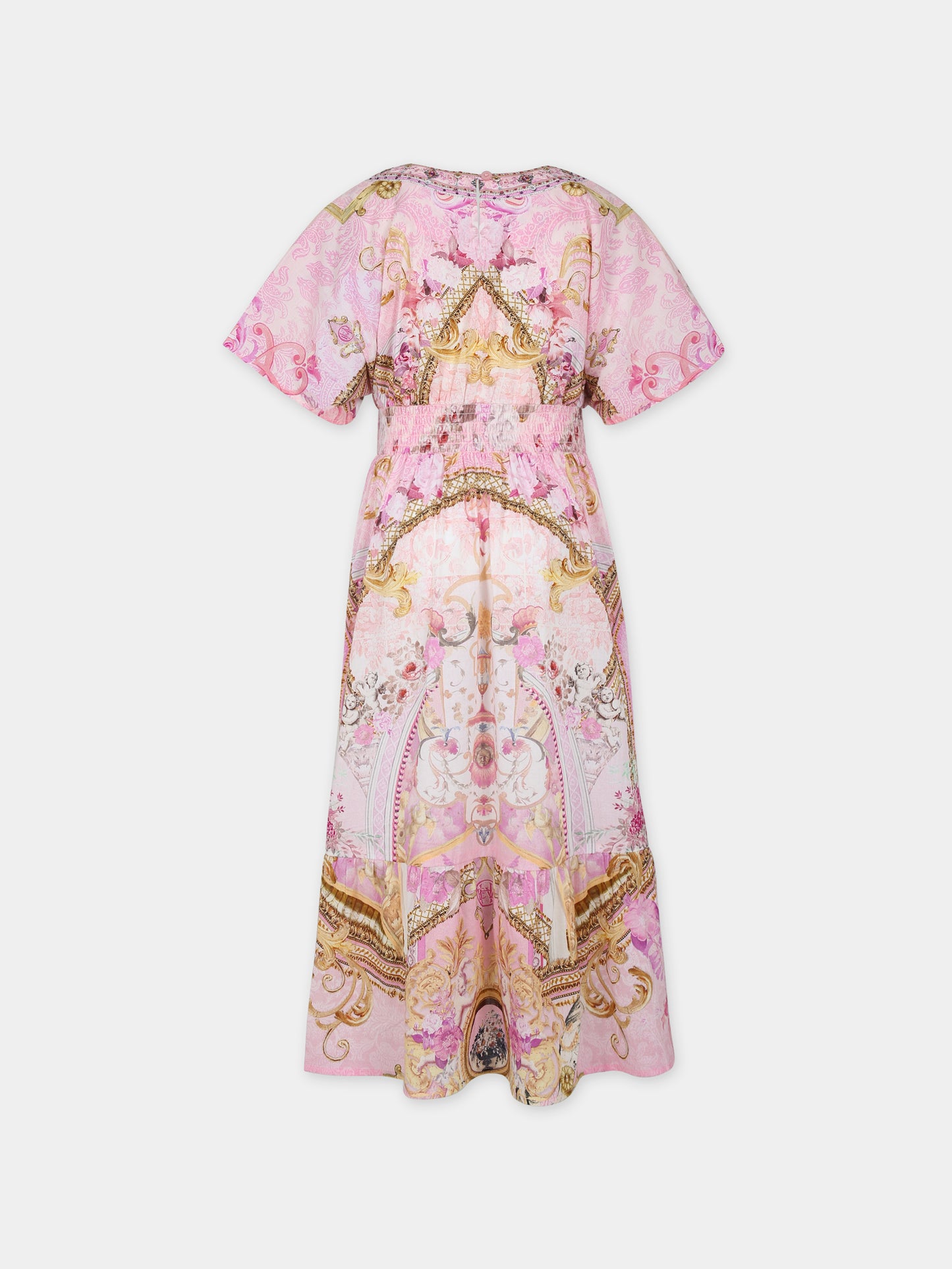 Vestito rosa per bambina con stampa floreale,Camilla,00025358 FRESCOFA