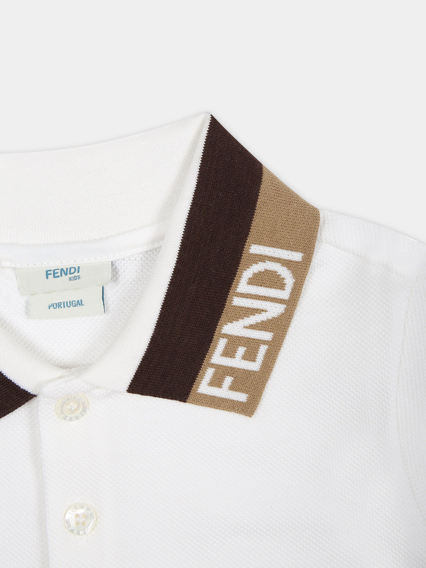 Polo bianca per neonato con logo,Fendi Kids,BMI244 AVP F0TU9