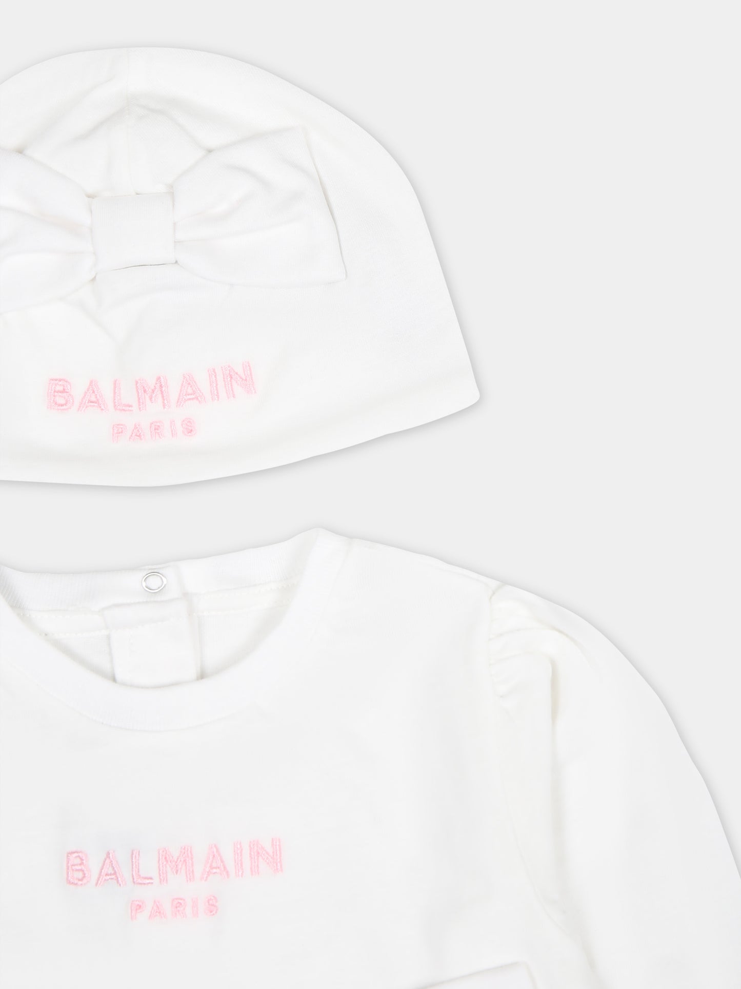 Tutina bianca per neonata con logo,Balmain Kids,BUB00A Z1751 100RS