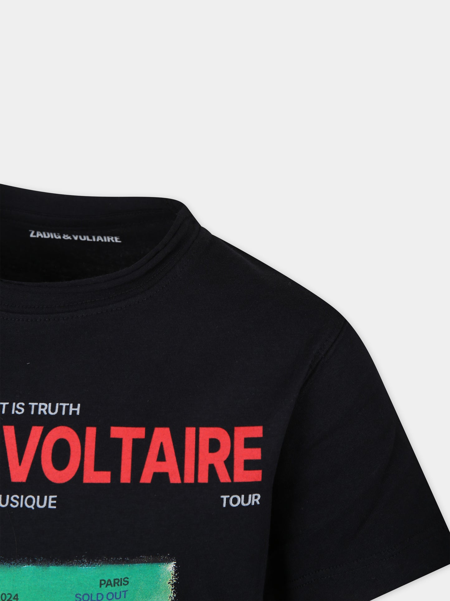 T-shirt nera per bambino con stampa e logo,Zadig & Voltaire Kids,X60091 09B