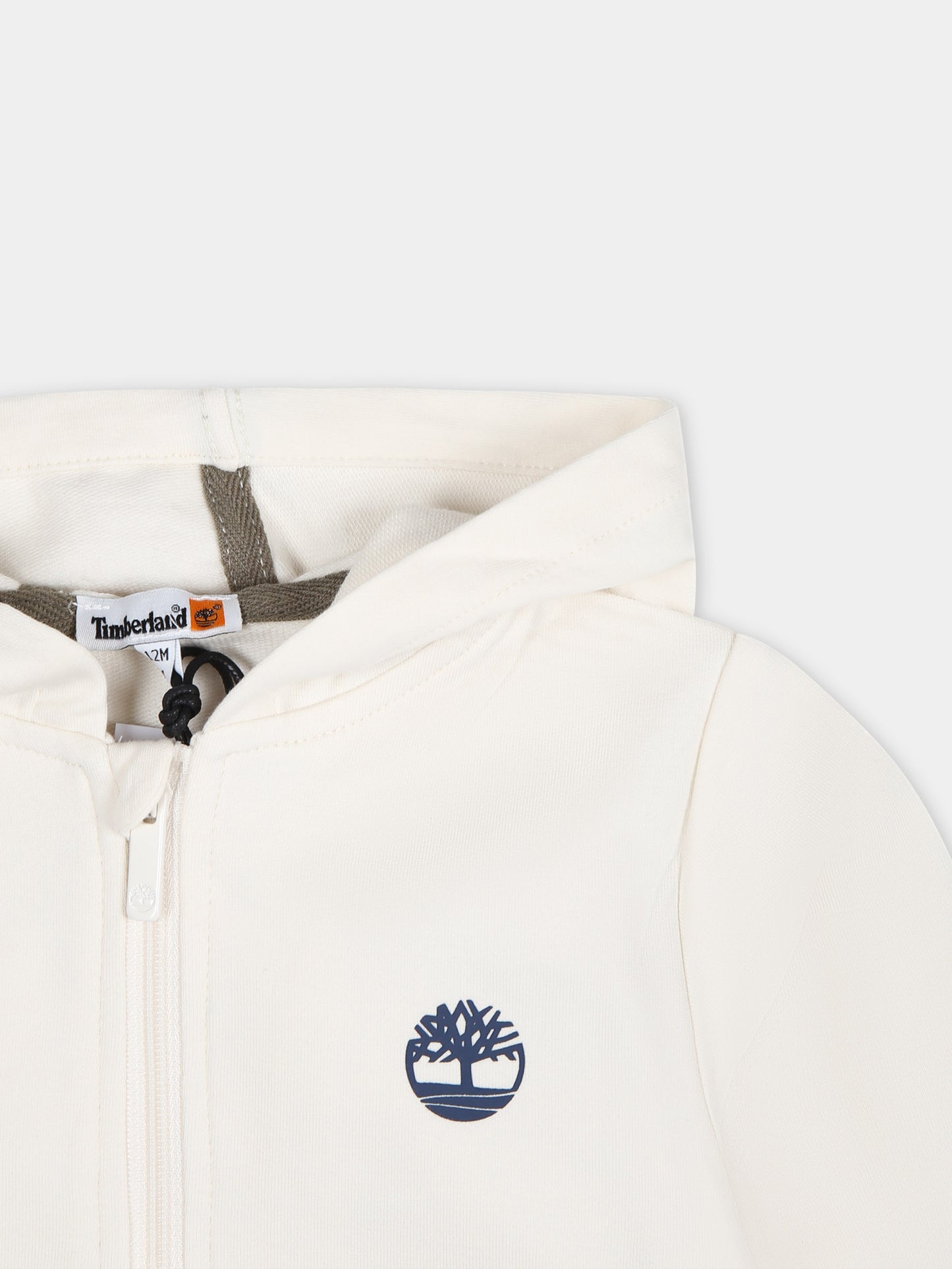 Felpa con cappuccio avorio per neonato con logo,Timberland,T60174 127