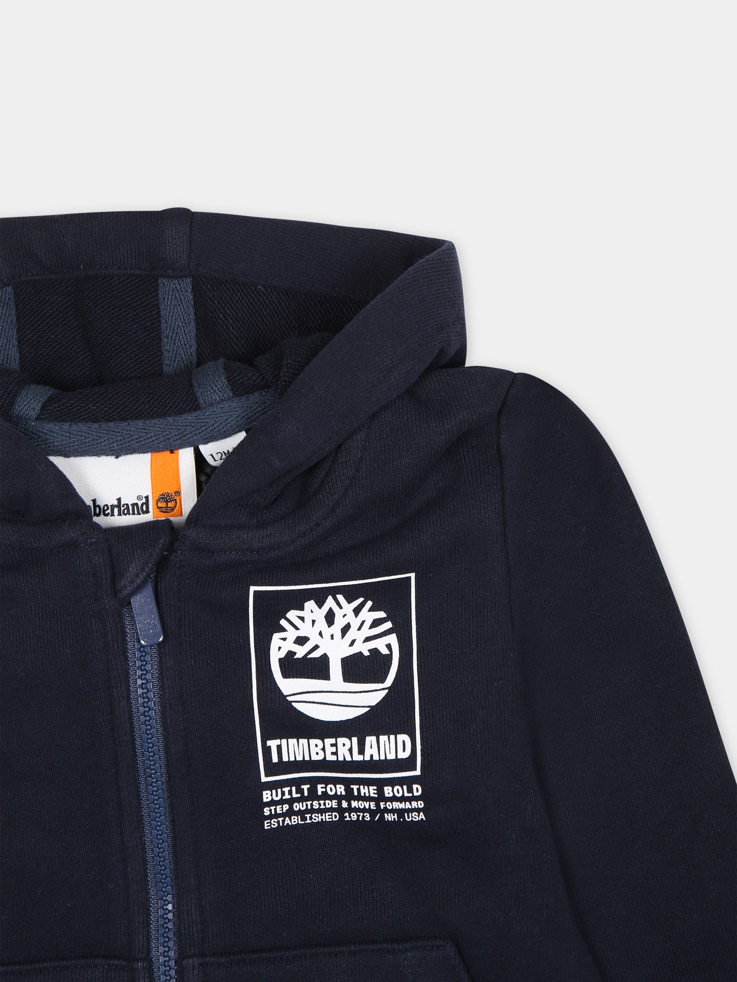 Felpa con cappuccio blu per neonato con logo,Timberland,T60115 83D