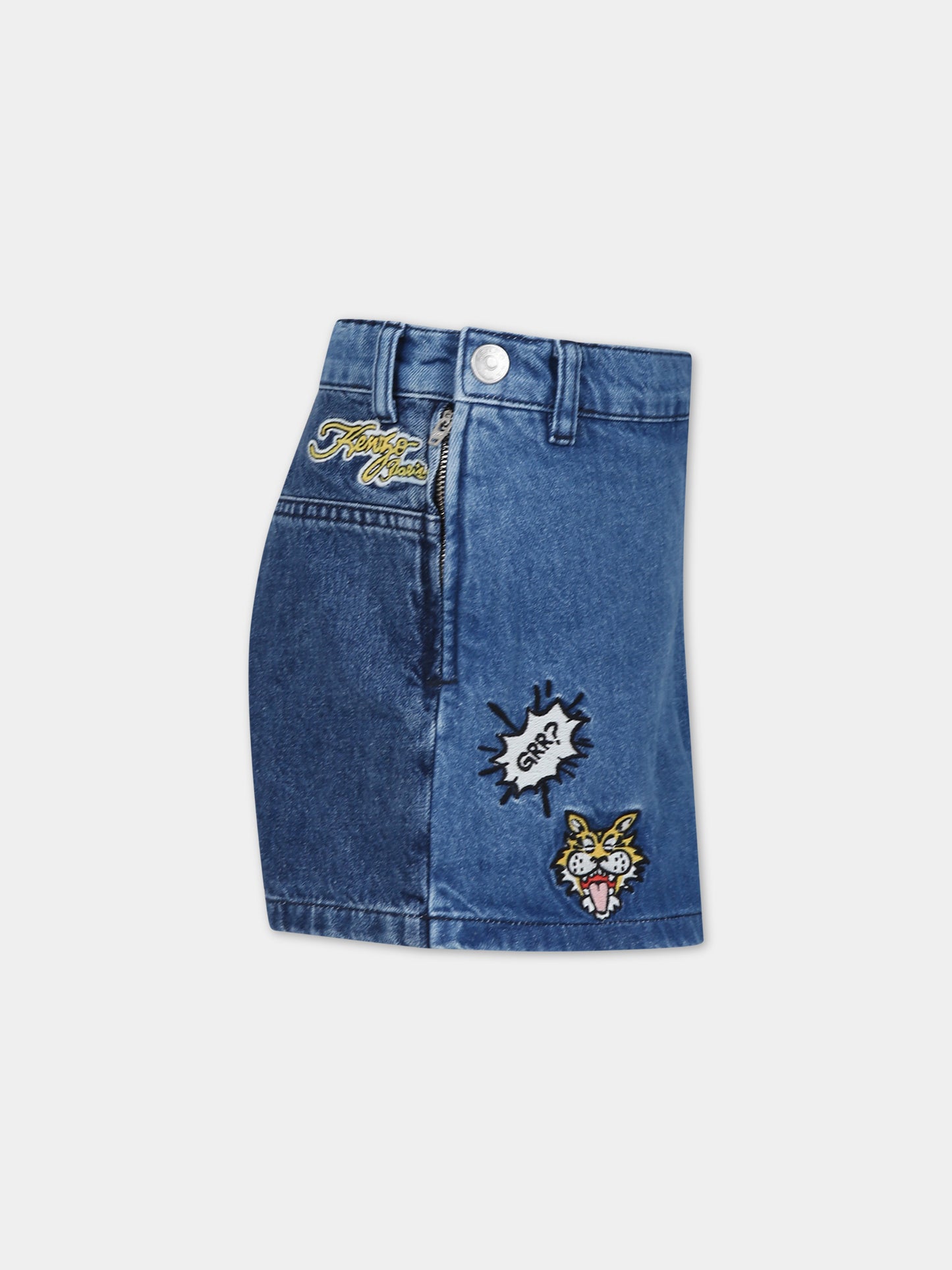 Shorts in denim per bambina con ricami multicolor,Kenzo Kids,K60235 Z04