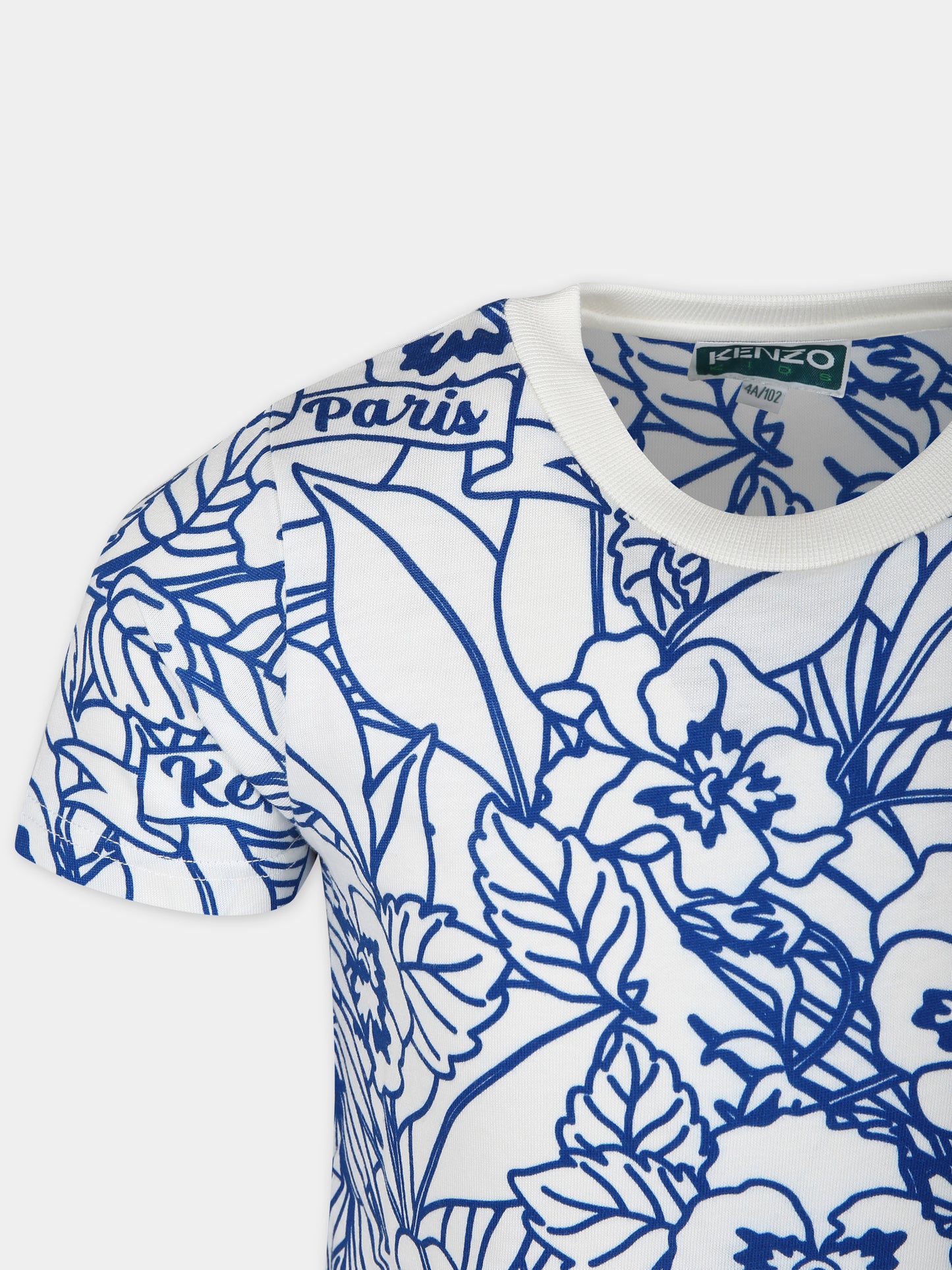 T-shirt bianca per bambino con stampa e logo,Kenzo Kids,K60351 12P