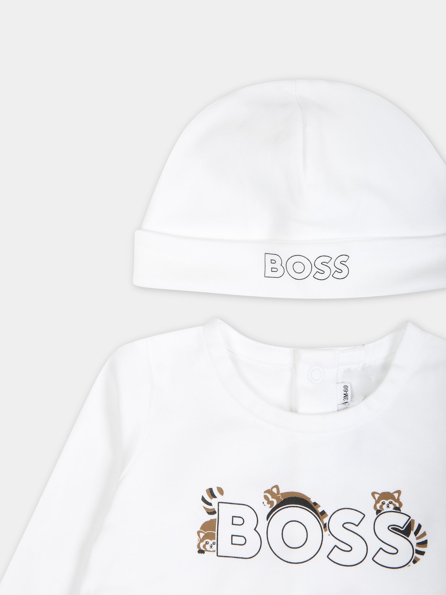 Set bianco per neonato con procioni e logo,Boss,J50831 10P