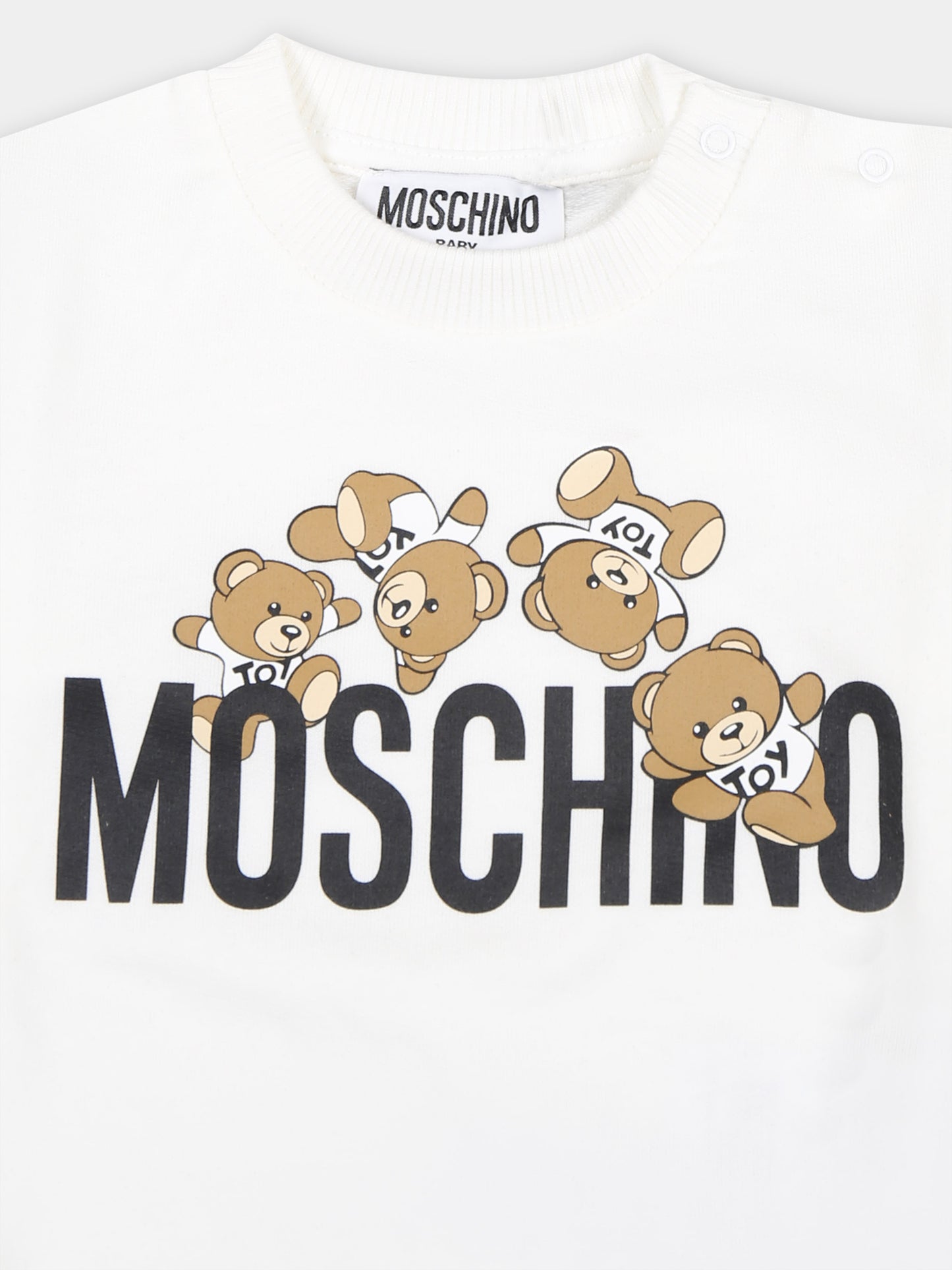 Felpa bianca per neonati con Teddy Bears e logo,Moschino Kids,MZF04Q LCA19 10101