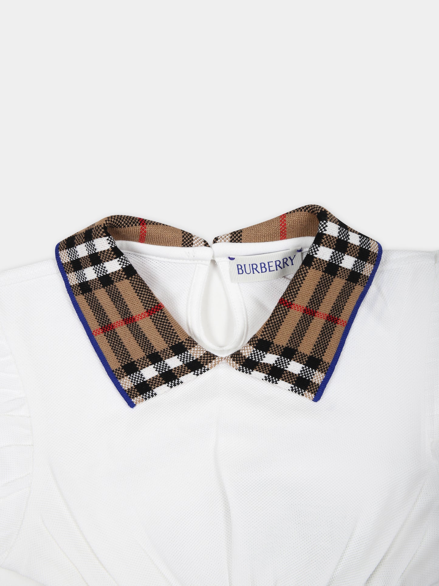 Vestito bianco per neonata con check vintage sul colletto,Burberry Kids,8078459 A1464