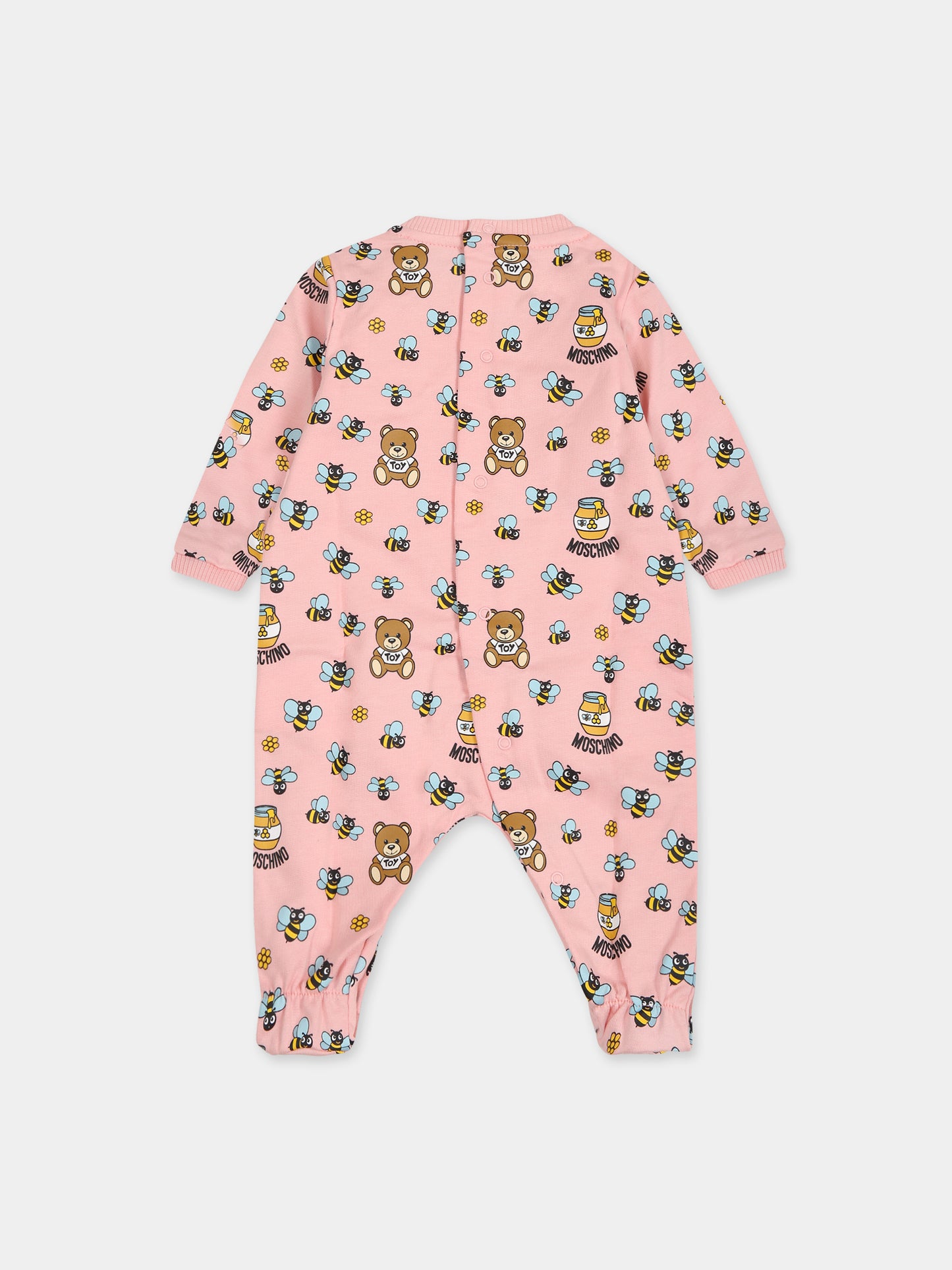 Tutina rosa per neonata con stampa e Teddy Bear,Moschino Kids,MUT039 LCB33 84618