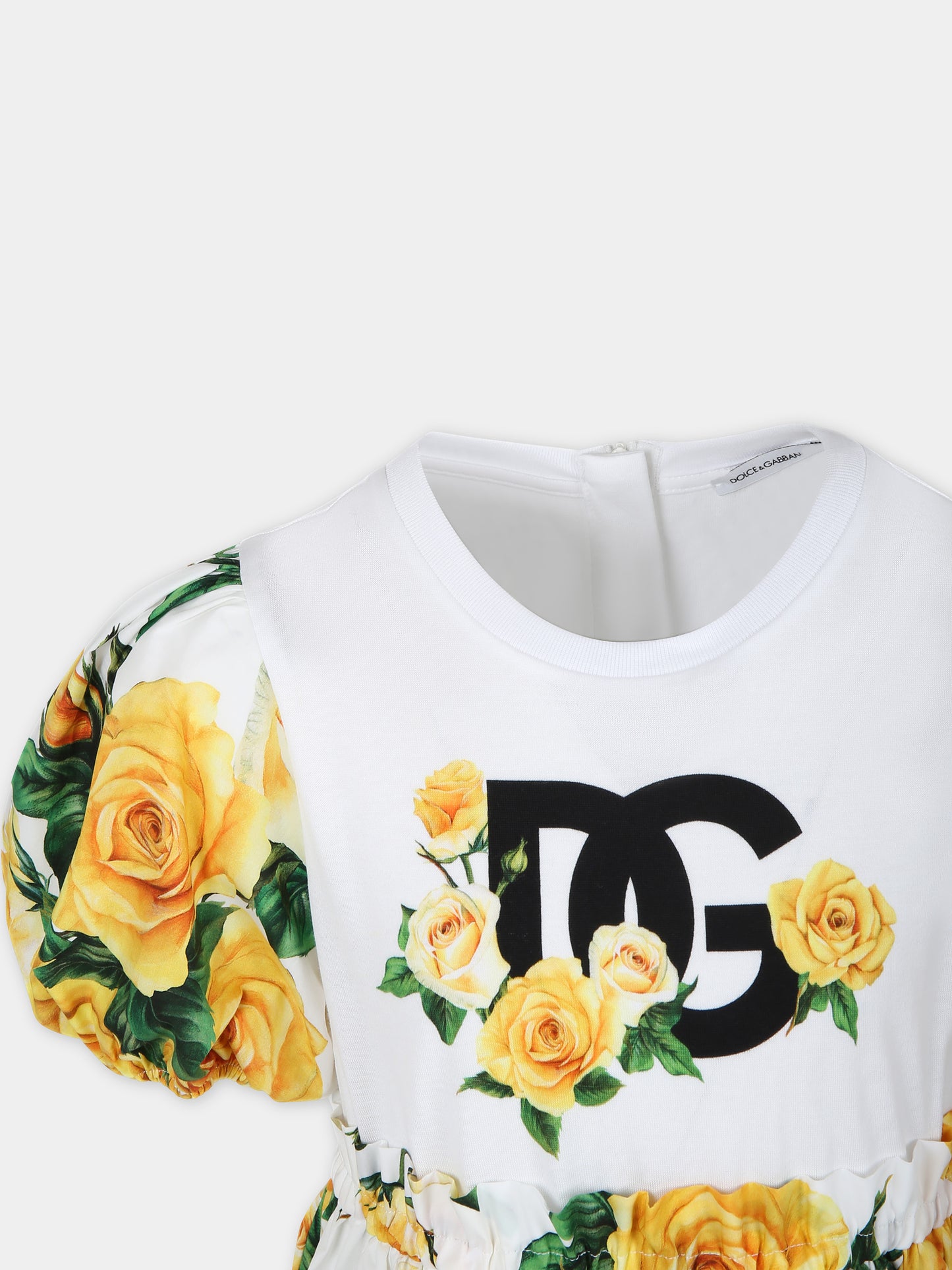 Vestito elegante bianco per bambina a fantasia flowering,Dolce & Gabbana Kids,L5JD6K G7M4I HA3VO