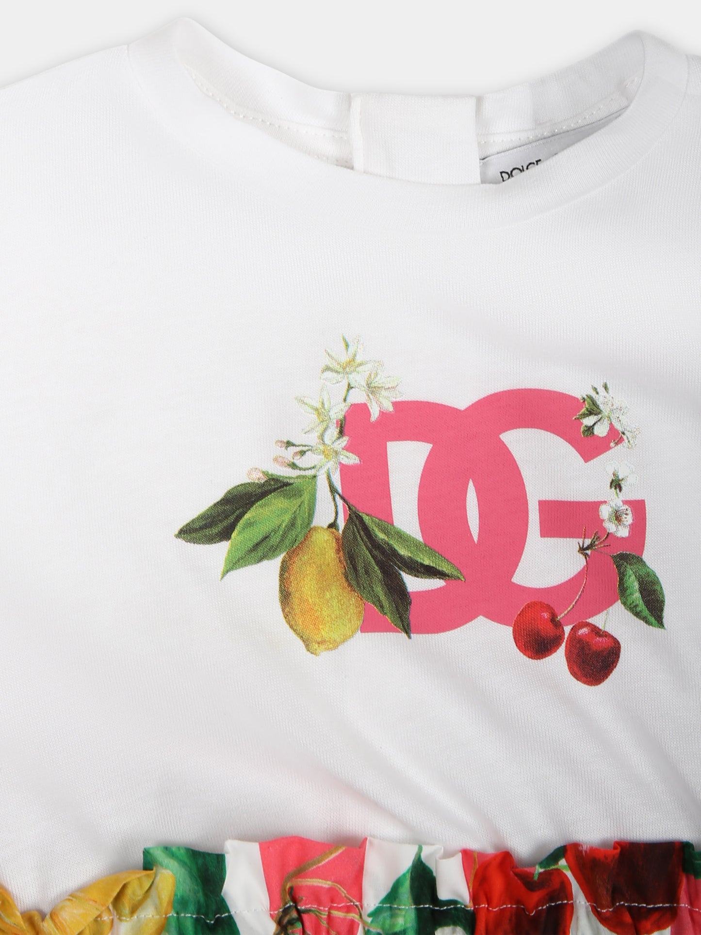 Vestito bianco per neonata con frutti e fiori multicolor all-over,Dolce & Gabbana Kids,L2JD5K G7L9B S9000