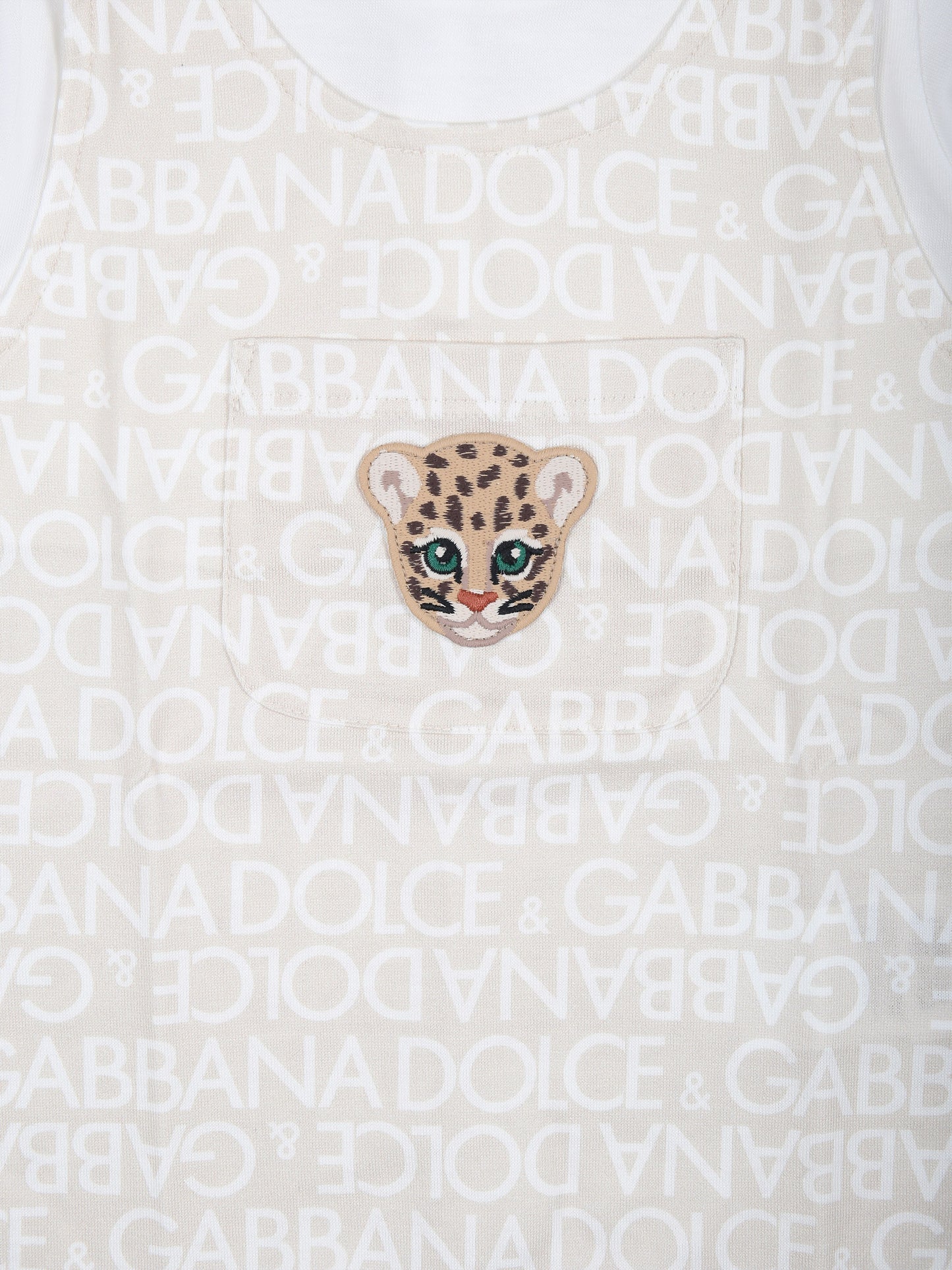 Pagliaccetto beige per neonati con tigre e logo all-over,Dolce & Gabbana Kids,L1JO6K G7L5G S9000