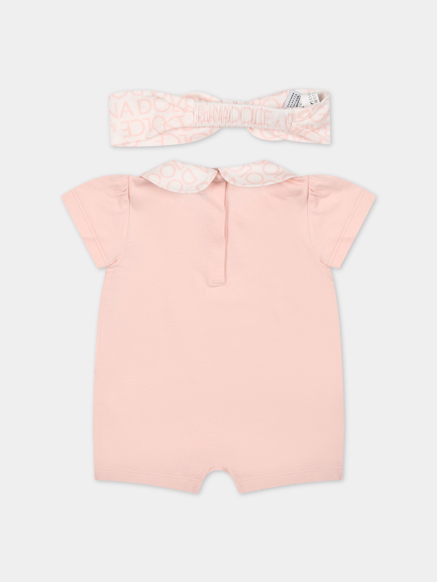 Pagliaccetto rosa per nonata con logo,Dolce & Gabbana Kids,L2JOY1 G7L5T F3721