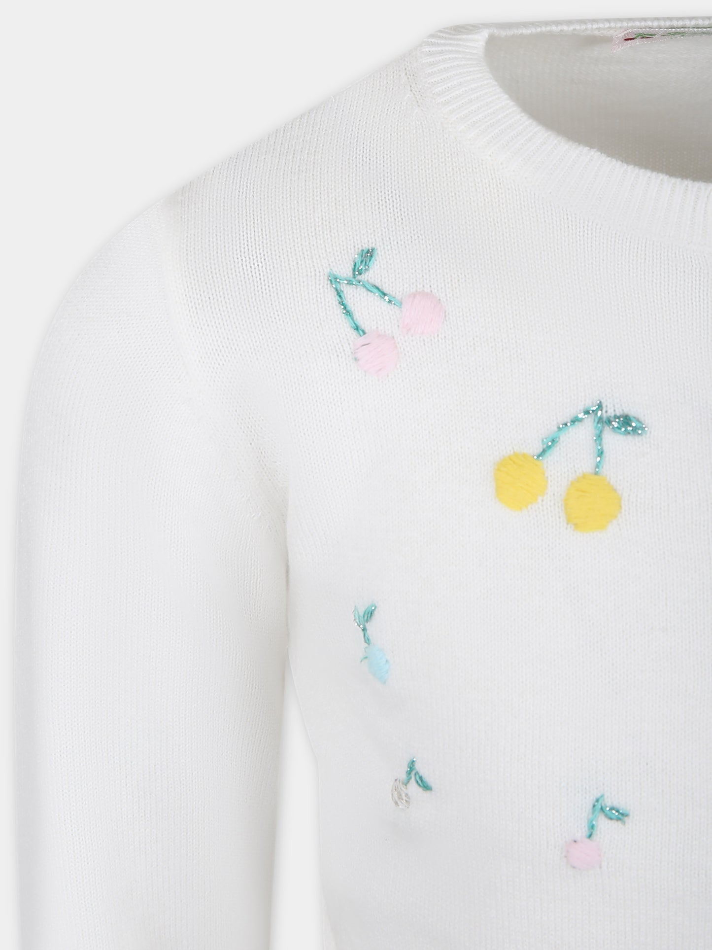 Cardigan bianco per bambina con ciliegie multicolor ricamate all-over,Bonpoint,S04GCAK00006 102