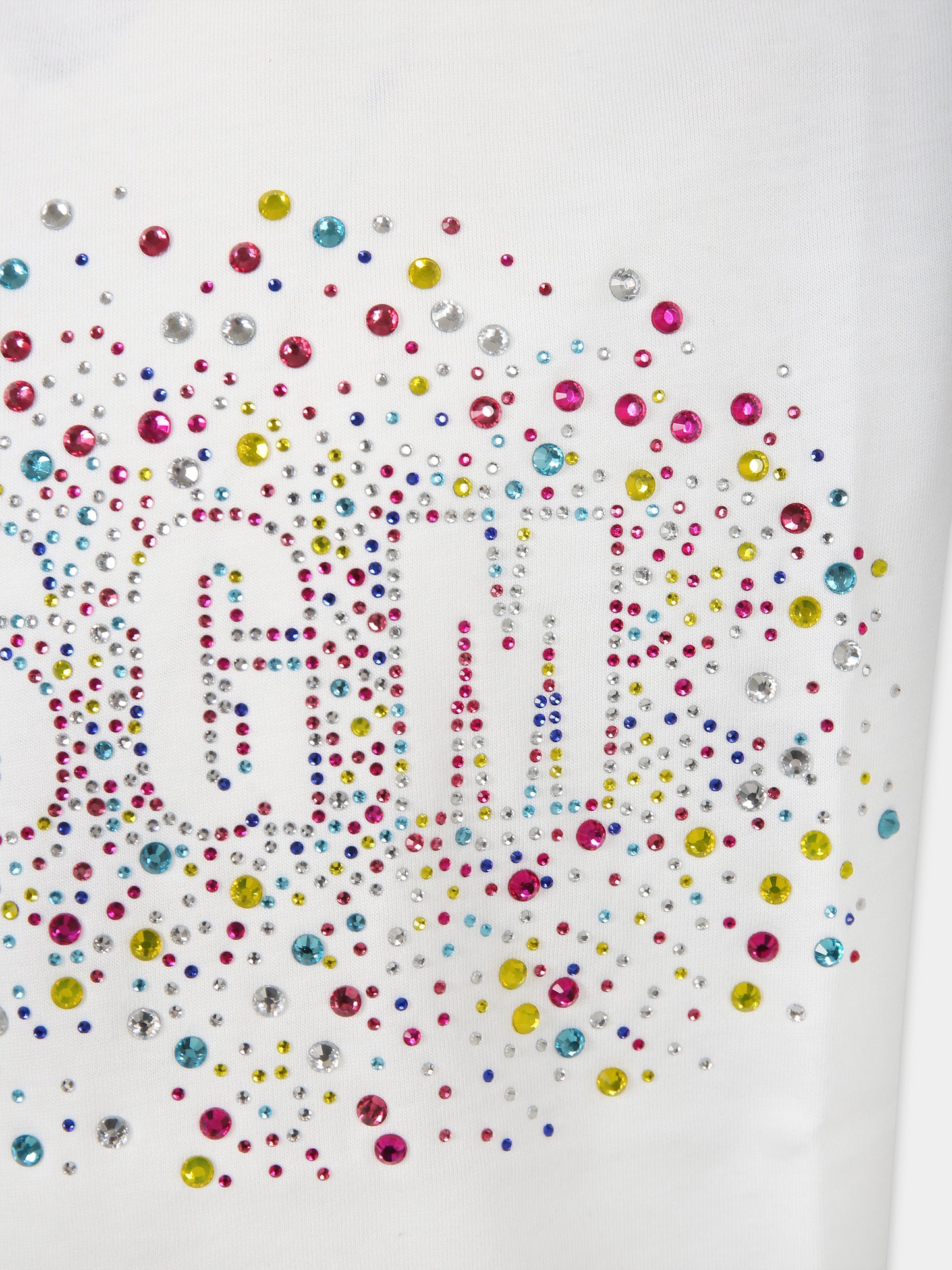 T-shirt bianca per bambina con logo e strass,Msgm Kids,S4MSJGTH152 001