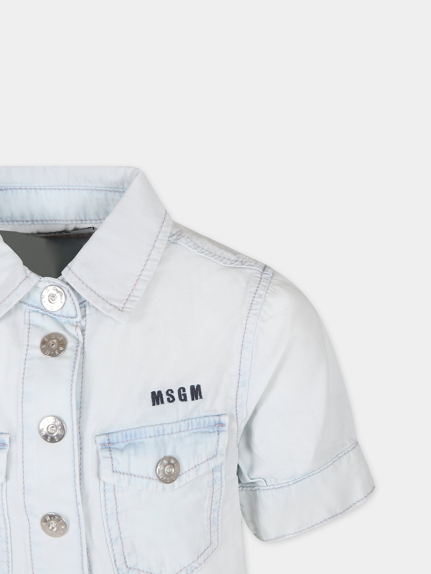 Camicia celeste per bambina con logo,Msgm Kids,S4MSJGSI045 126