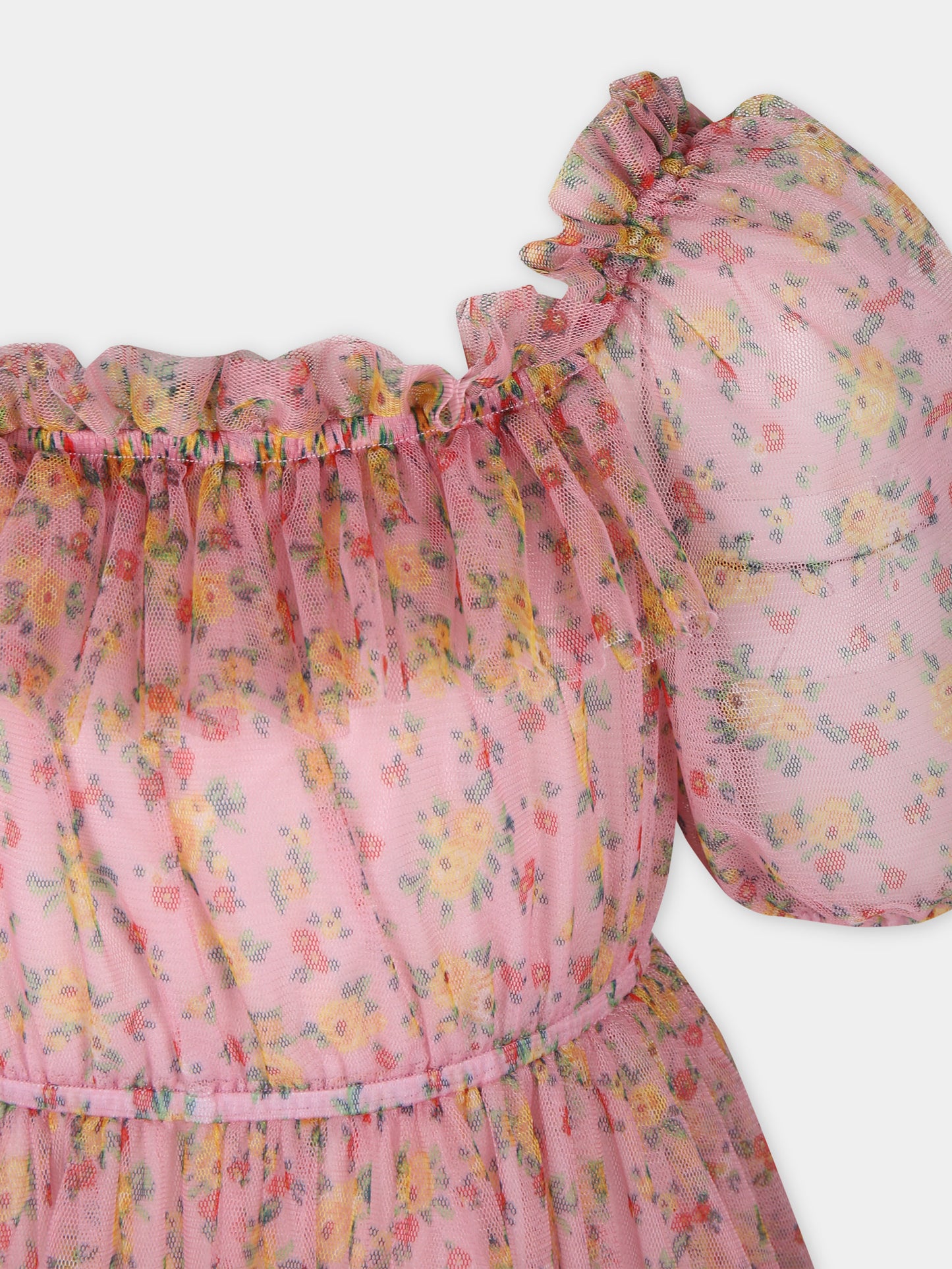 Vestito rosa per bambina con stampa fiori,Philosophy,PFAB036 0 TU089 D999