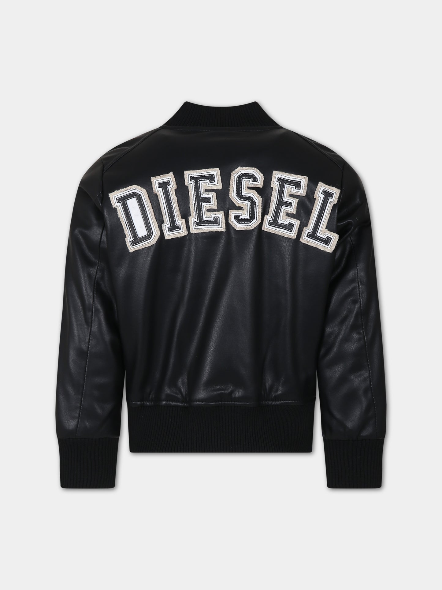 Bomber nero per bambino con ricamo e patch logo,Diesel,J01085 KXB9D K900